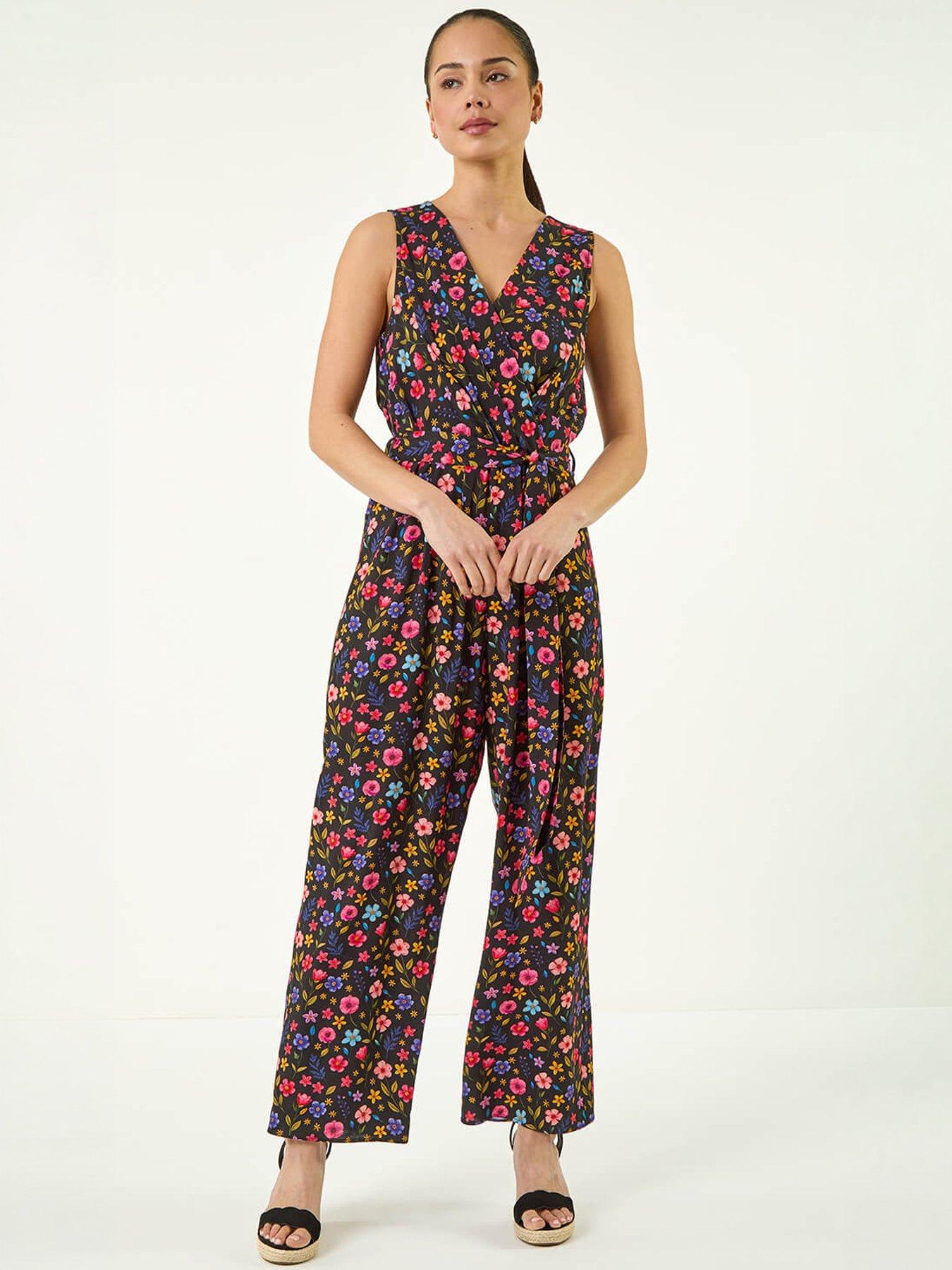 Image 3 of 5 of Roman Petite Ditsy Wrap Bodice Jumpsuit
