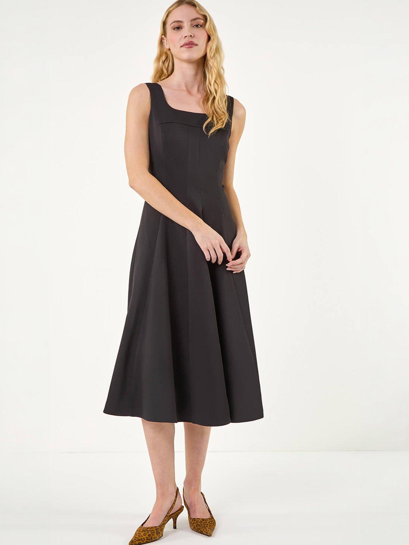 Image 5 of 5 of Roman Square Neck Pleated Midi Dress