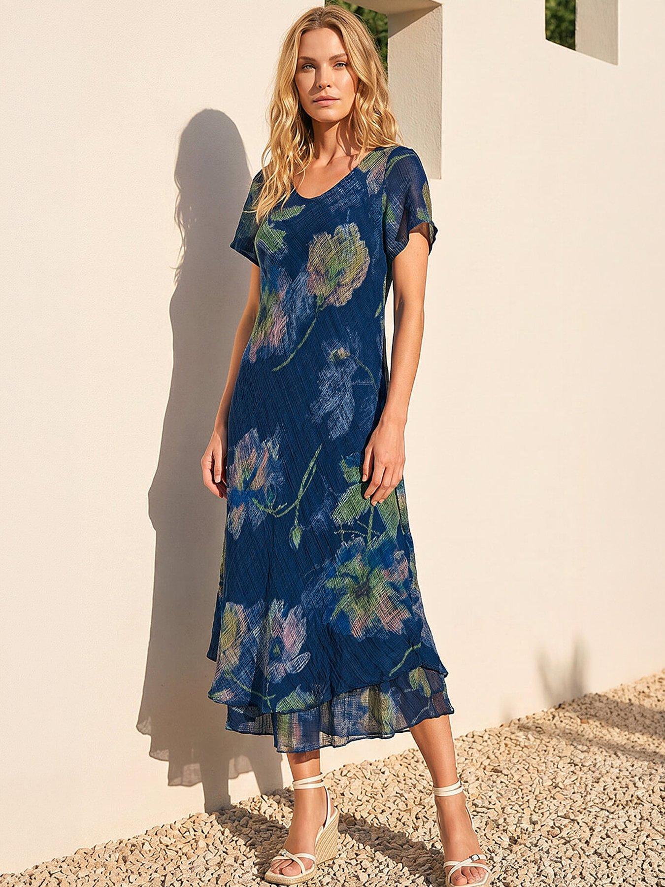 Image 1 of 5 of Roman Petite Abstract Print Layered Hem Dress