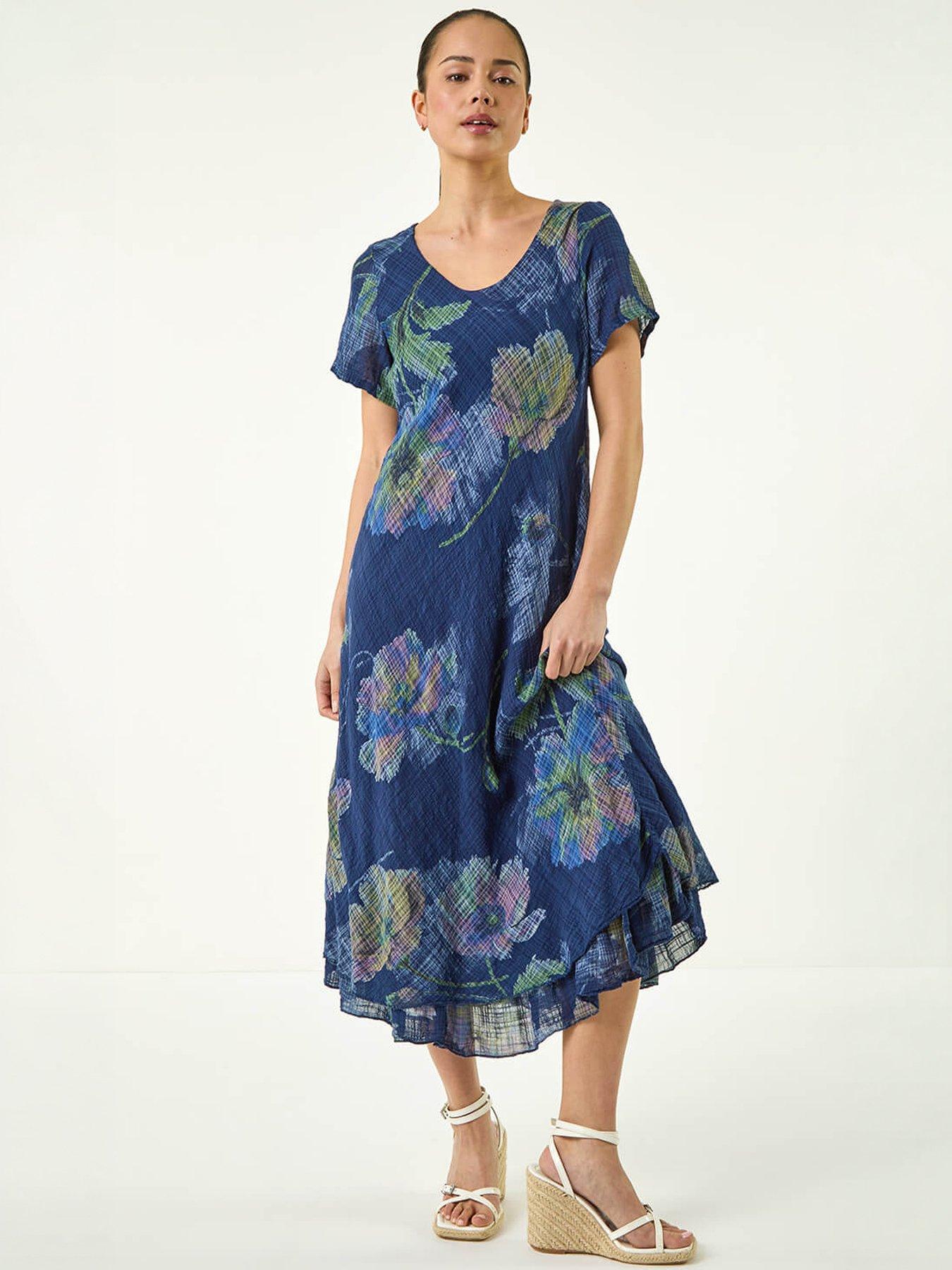 Image 3 of 5 of Roman Petite Abstract Print Layered Hem Dress