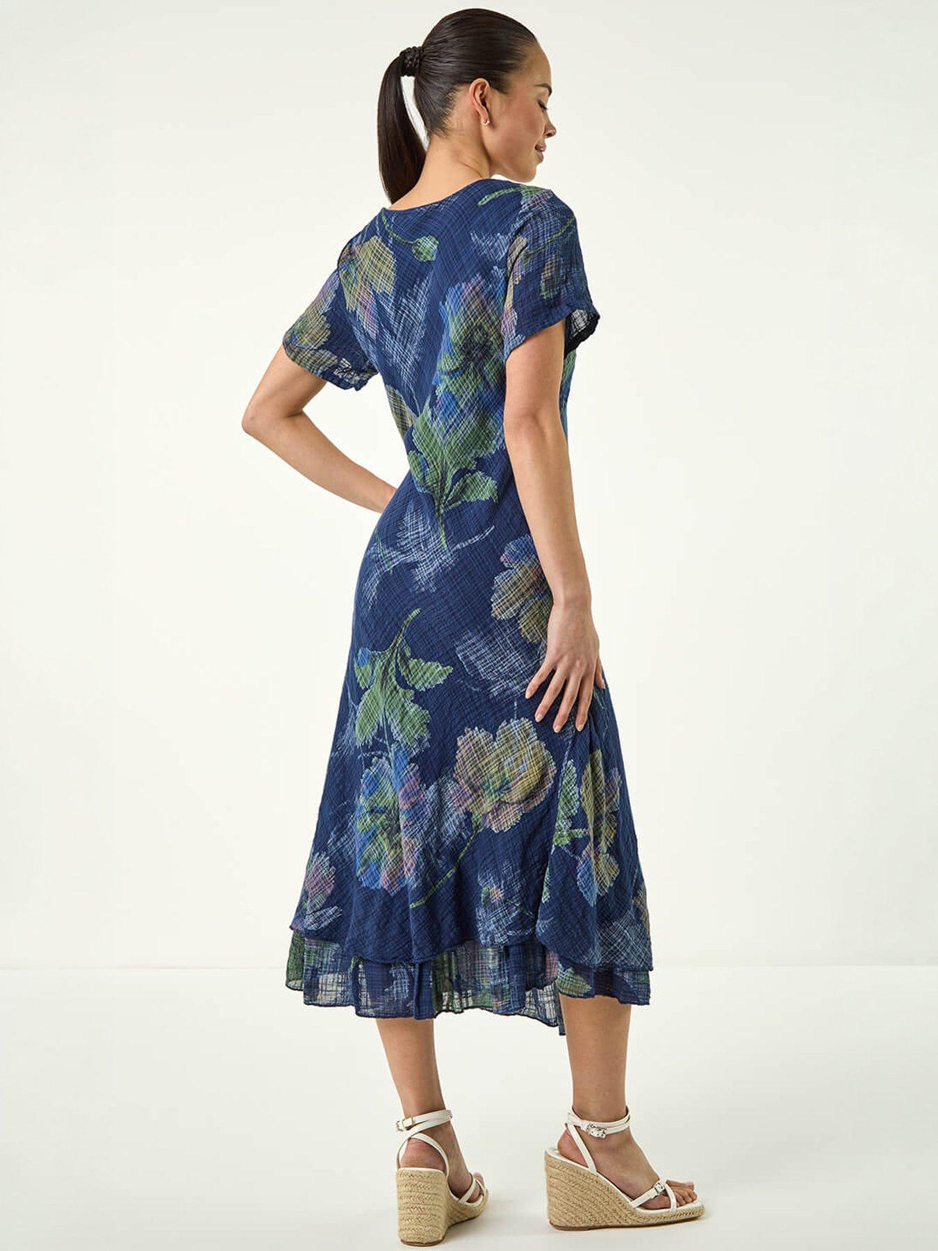 Image 4 of 5 of Roman Petite Abstract Print Layered Hem Dress
