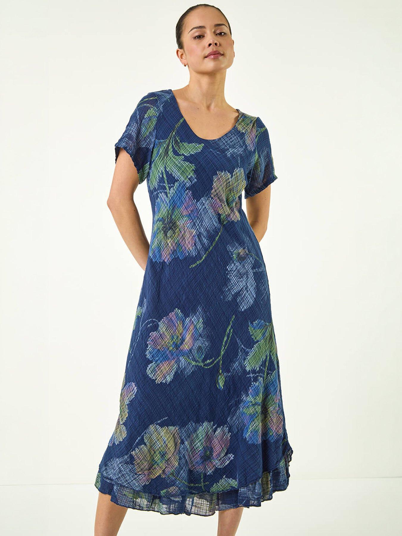 Image 5 of 5 of Roman Petite Abstract Print Layered Hem Dress