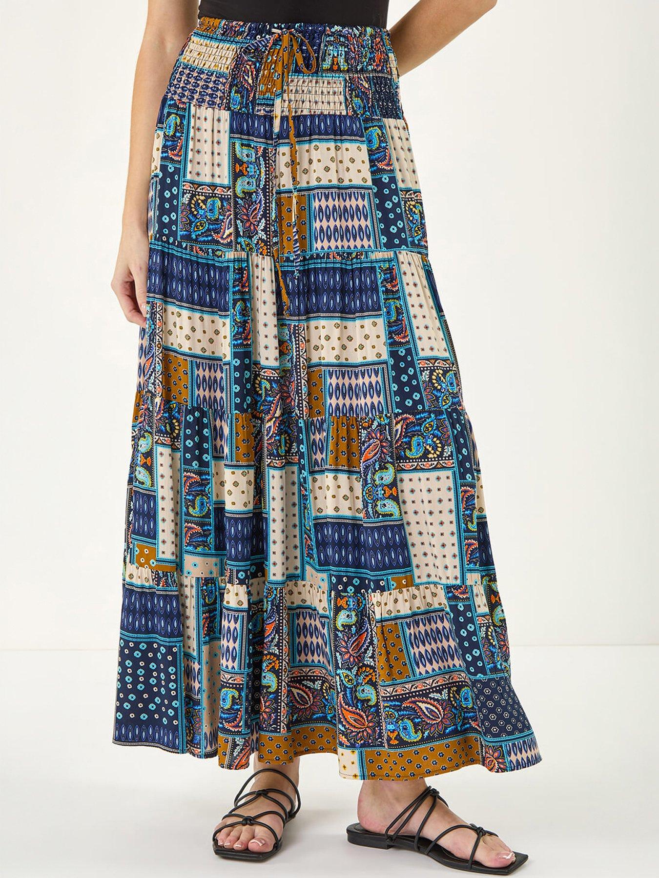 Roman Paisley Print Shirred Maxi Skirt