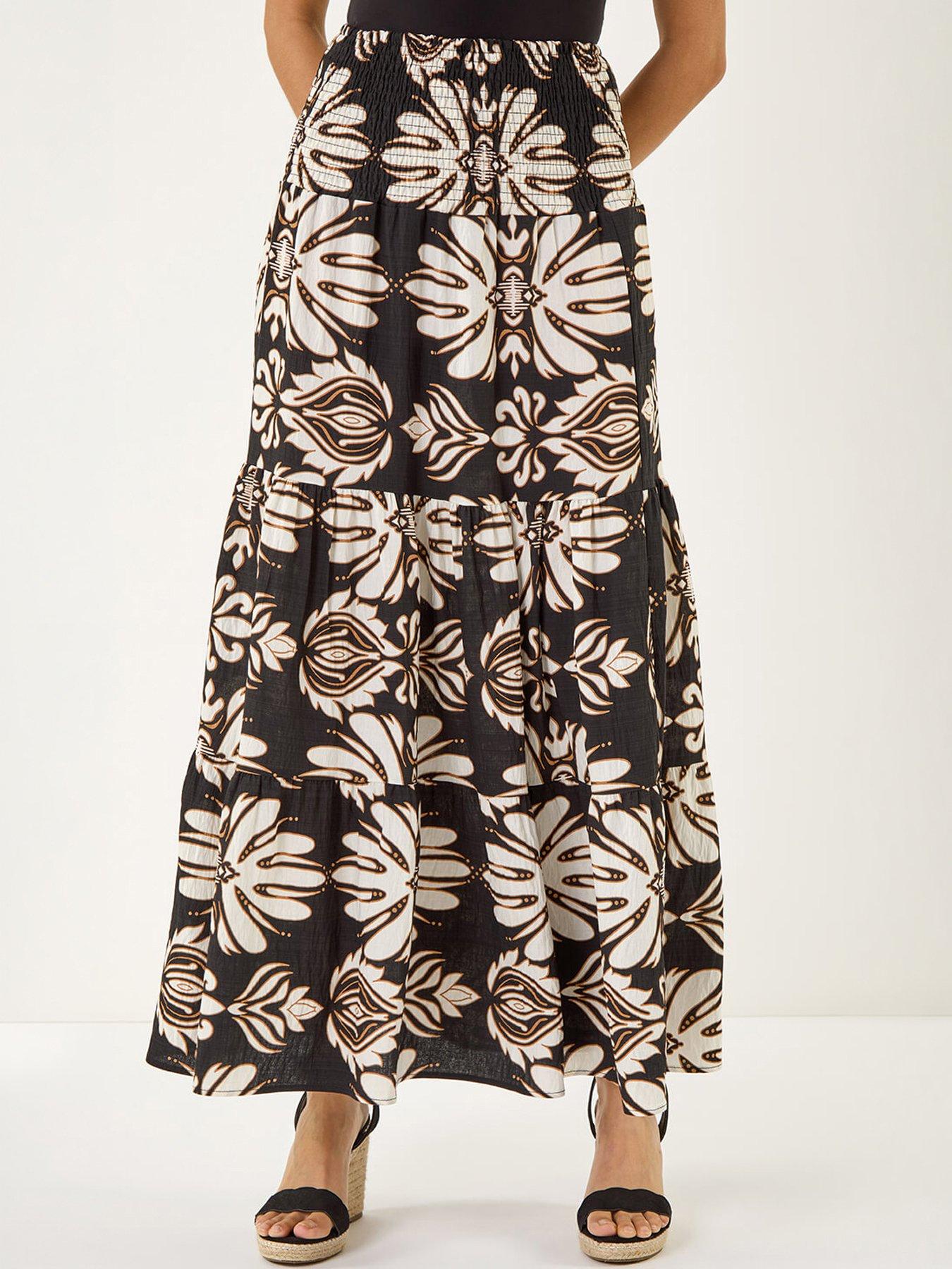 Roman Printed Tier Shirred Maxi Skirt