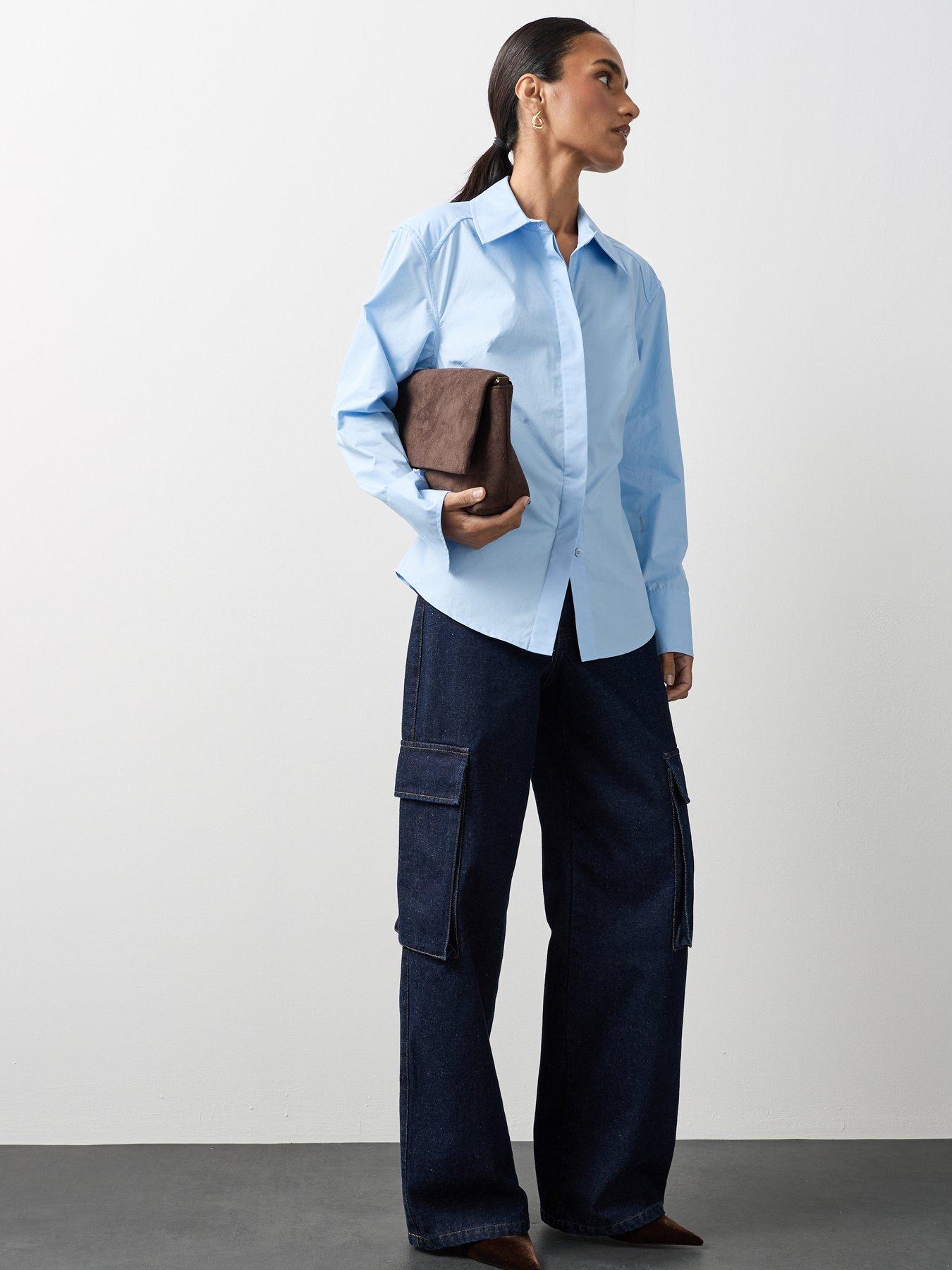 Image 6 of 7 of Michelle Keegan Structured Cinch Waist Shirt - Blue