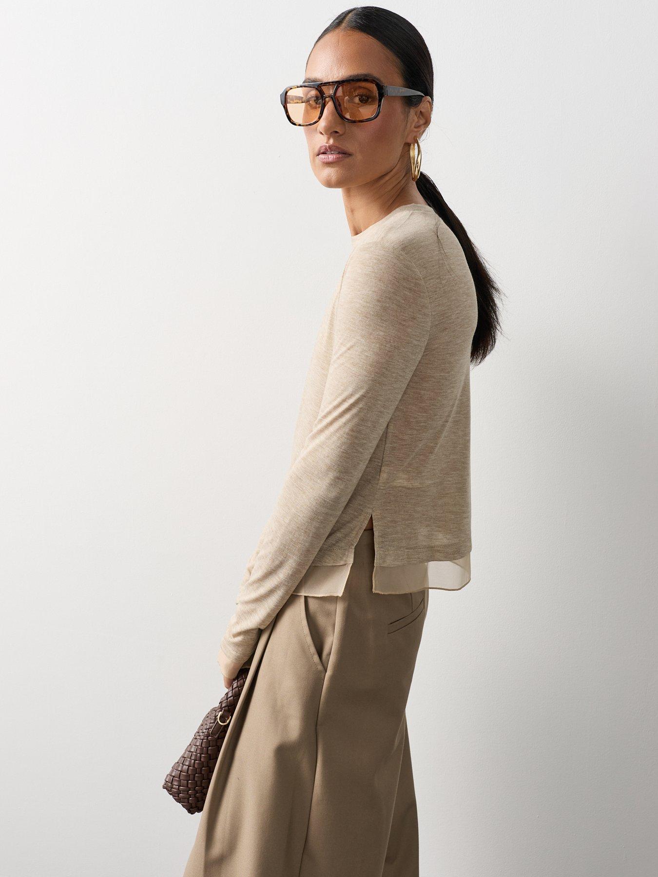 Image 5 of 7 of Michelle Keegan Slub Crew Neck Top - Beige