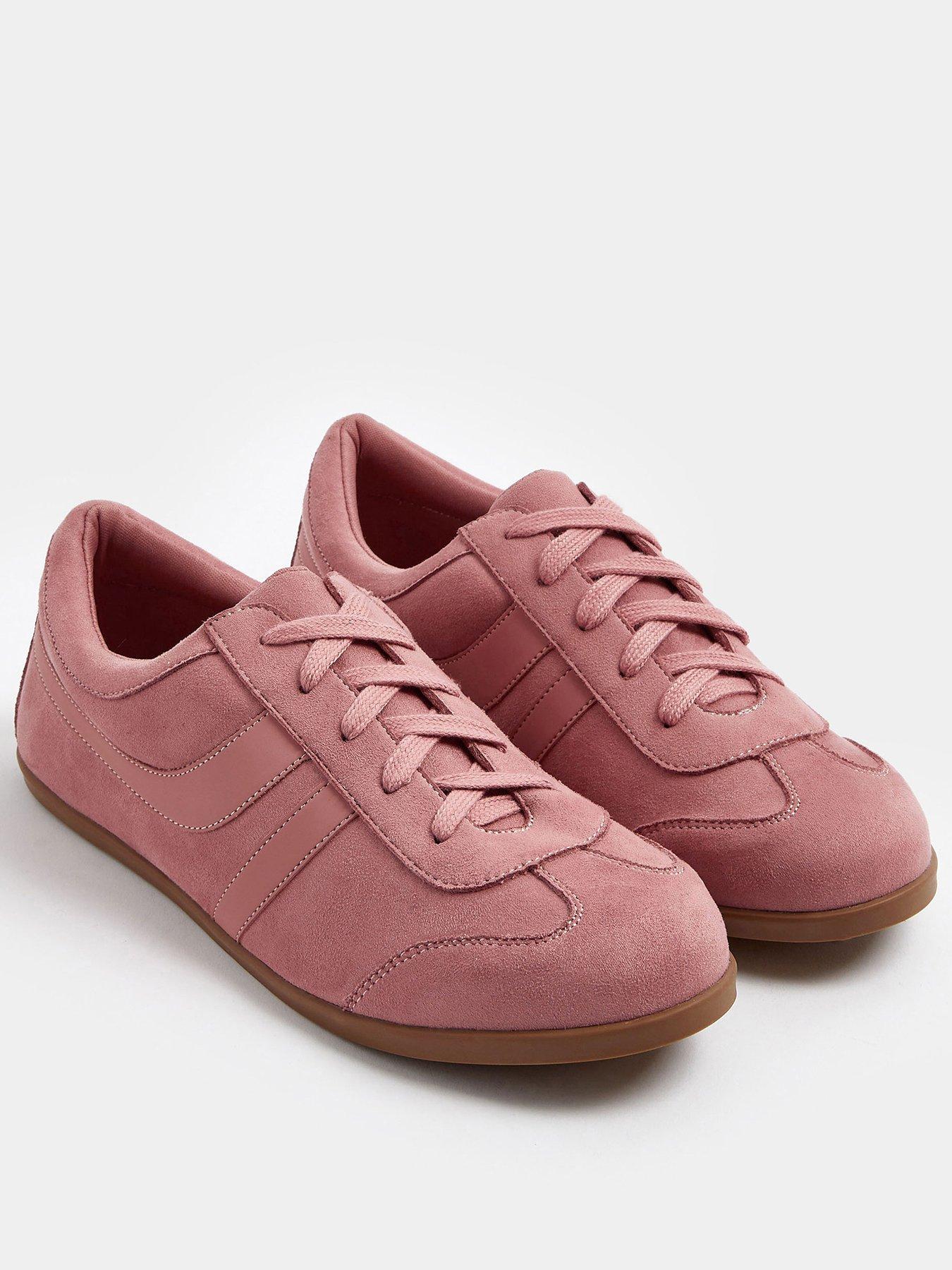 Yours Faux Suede Stripe Trainers In Extra Wide Fit - Pink