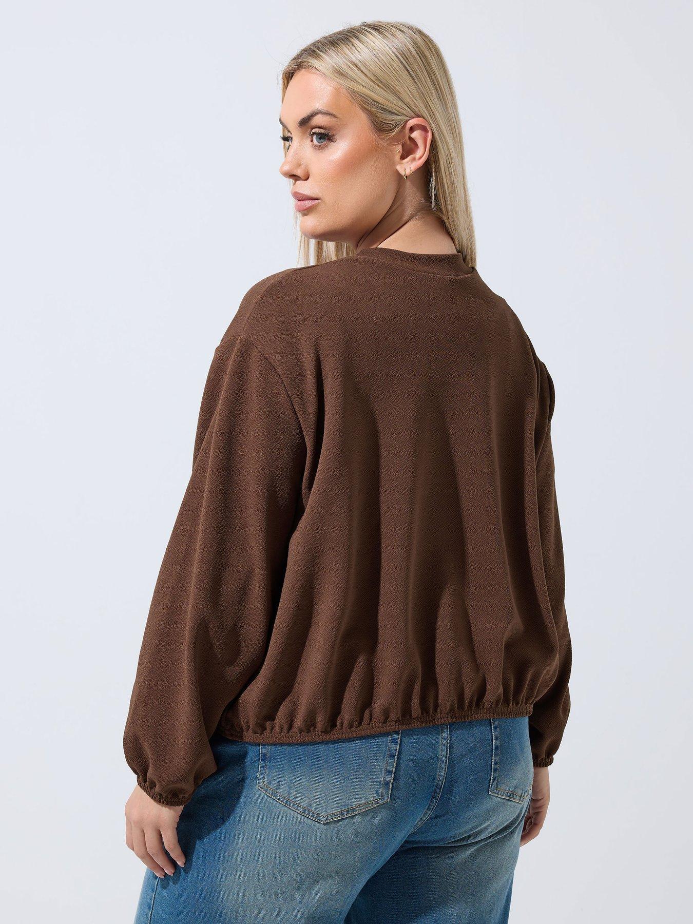 Image 2 of 6 of Yours Curve Zip Bomber Jacket - Brown