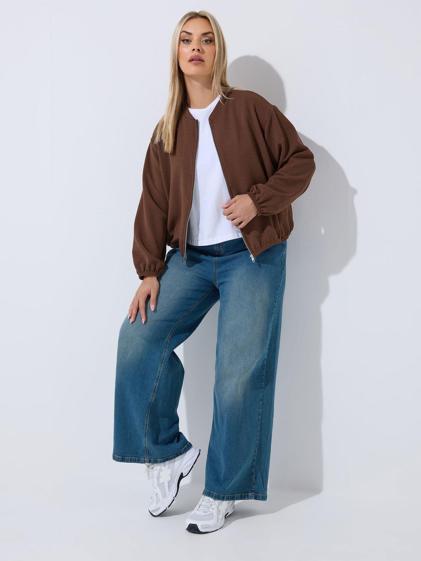 Image 3 of 6 of Yours Curve Zip Bomber Jacket - Brown