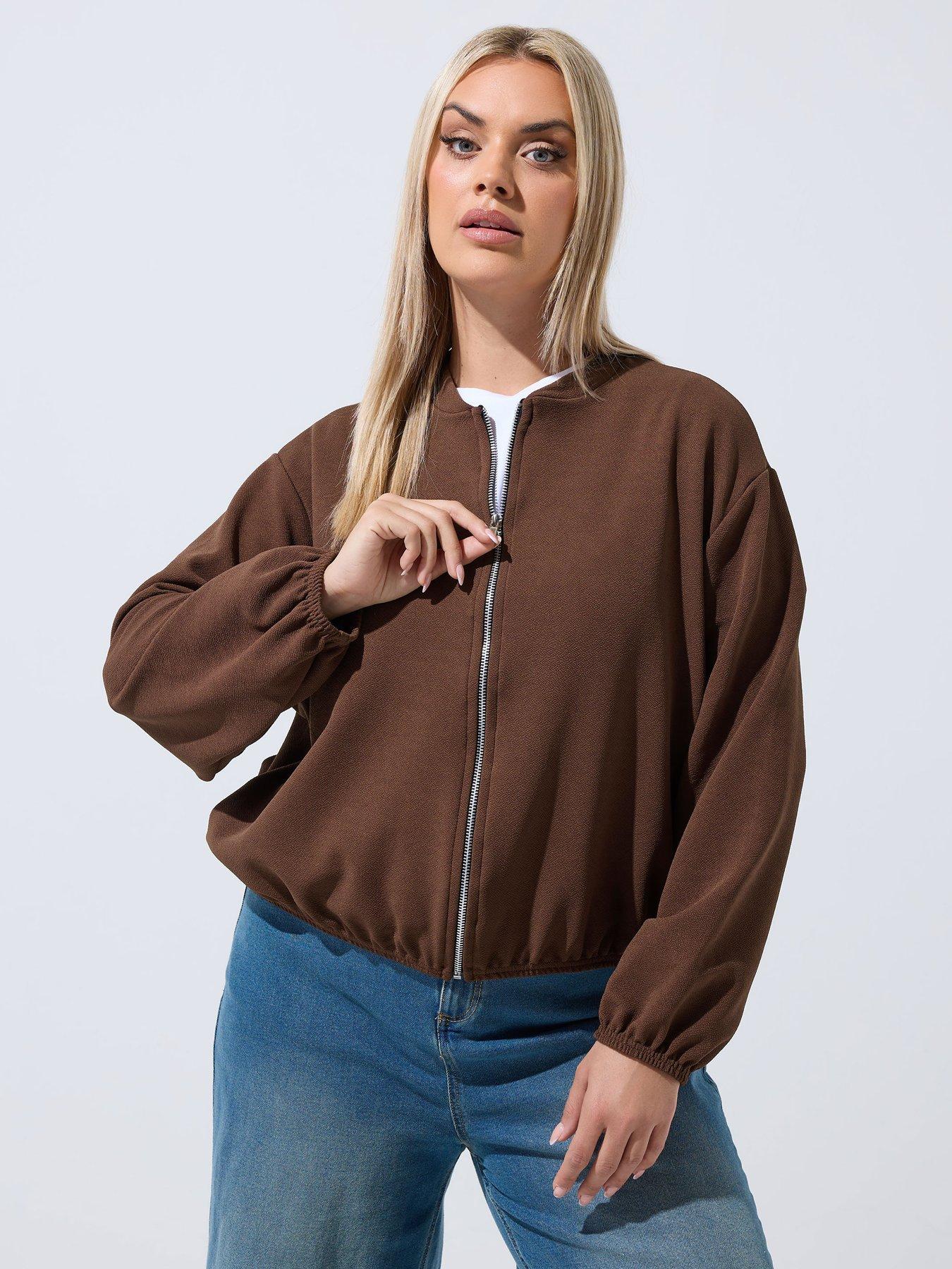 Image 4 of 6 of Yours Curve Zip Bomber Jacket - Brown