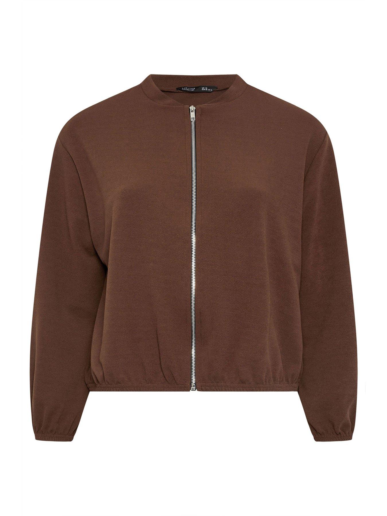 Image 6 of 6 of Yours Curve Zip Bomber Jacket - Brown
