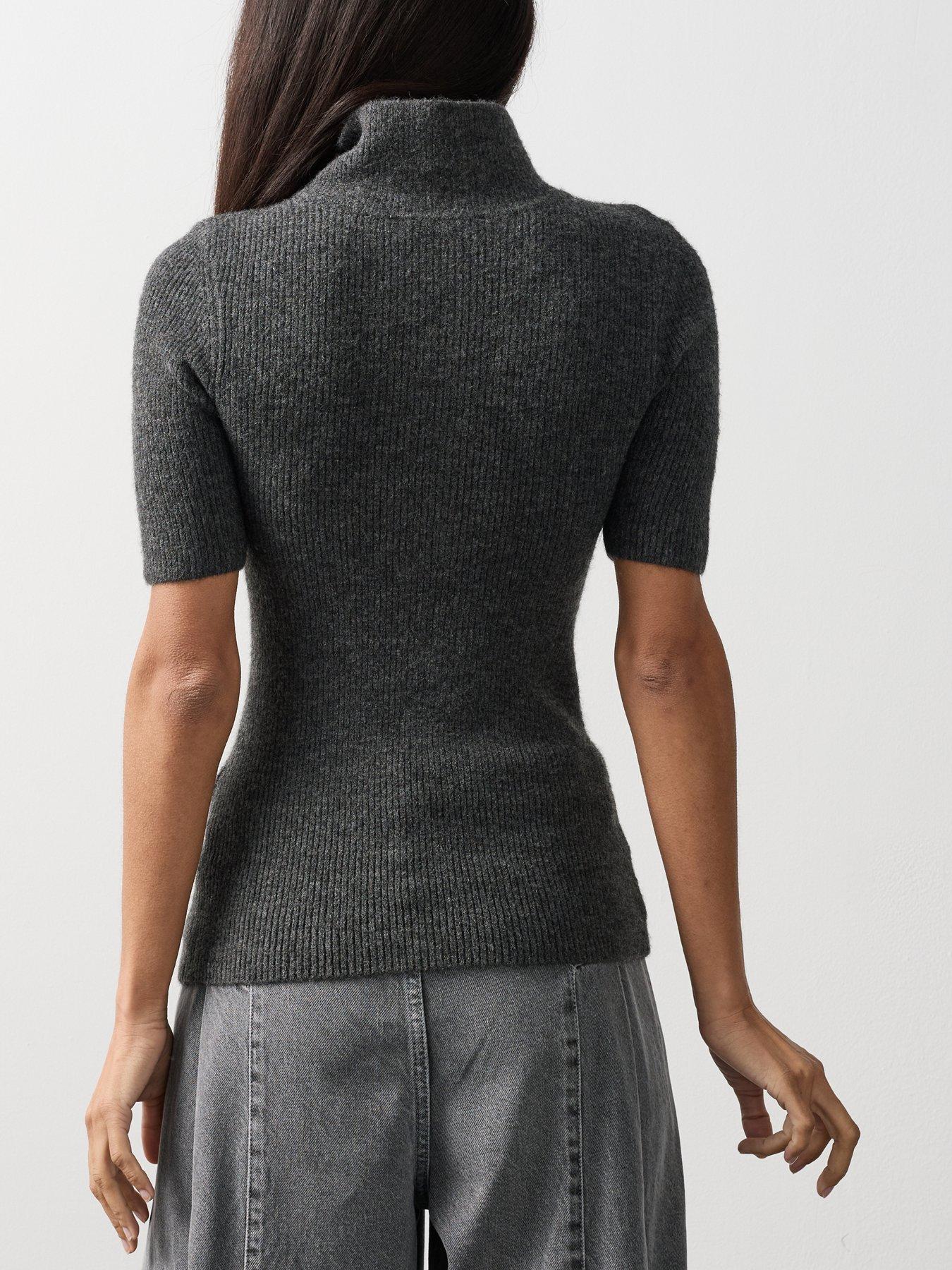 Image 2 of 7 of Michelle Keegan Funnel Neck Knitted Top - Grey