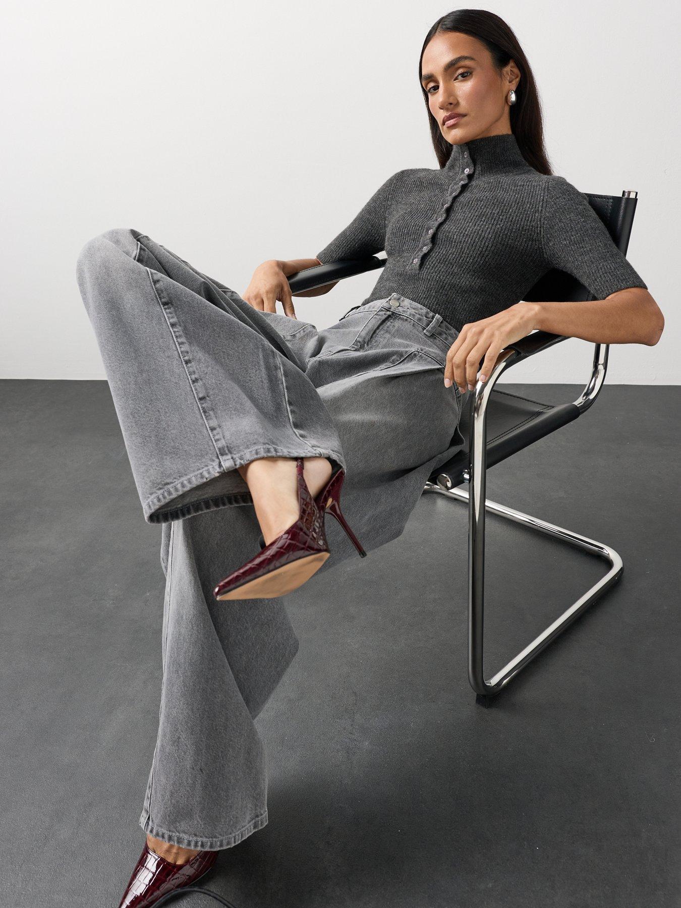 Image 4 of 7 of Michelle Keegan Funnel Neck Knitted Top - Grey