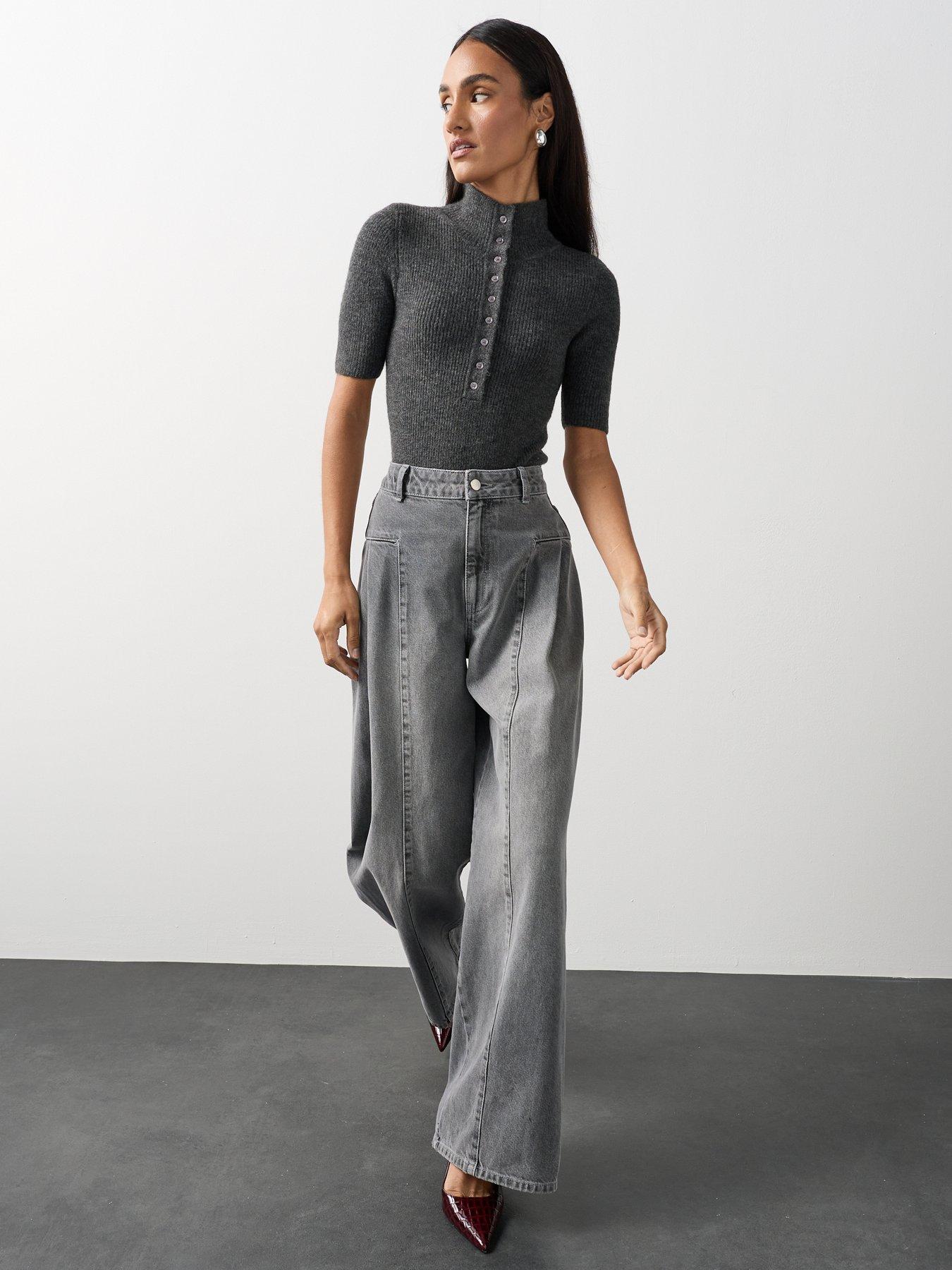 Image 5 of 7 of Michelle Keegan Funnel Neck Knitted Top - Grey