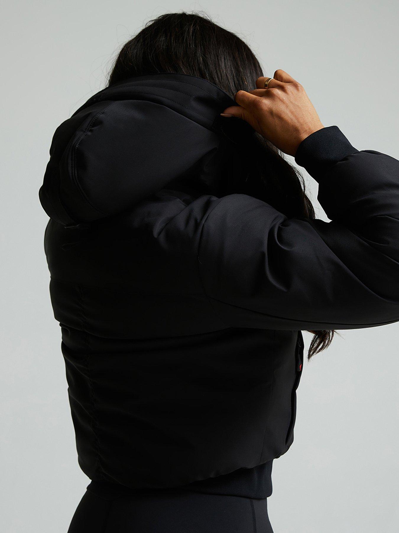 Image 5 of 7 of Zavetti Canada Womens Hooded Faux-Fur Trim Padded Bomber Jacket - Black