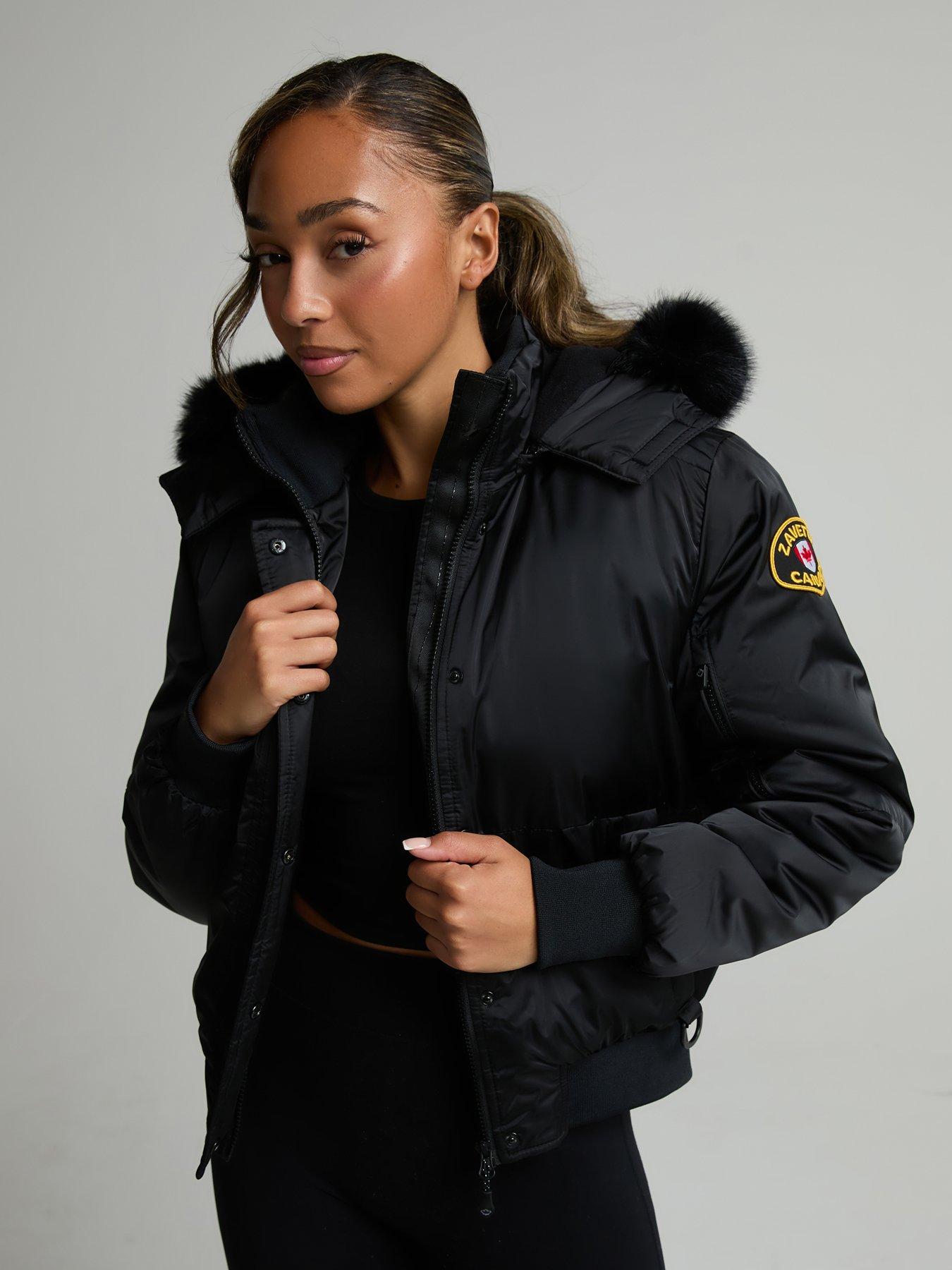 Zavetti Canada Womens Olivia Platinum Hooded Bomber Jacket - Black