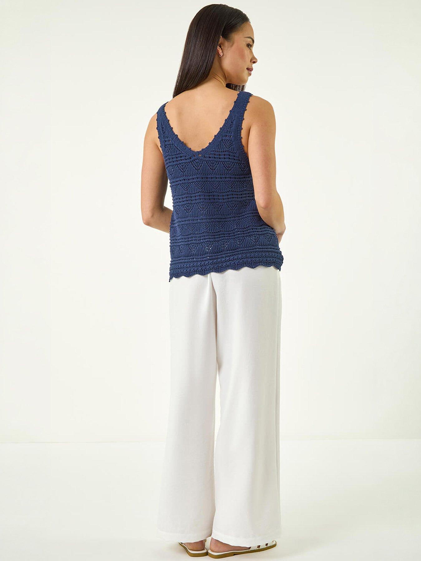 Image 2 of 5 of Roman Petite Button Knit Cami Top - Blue
