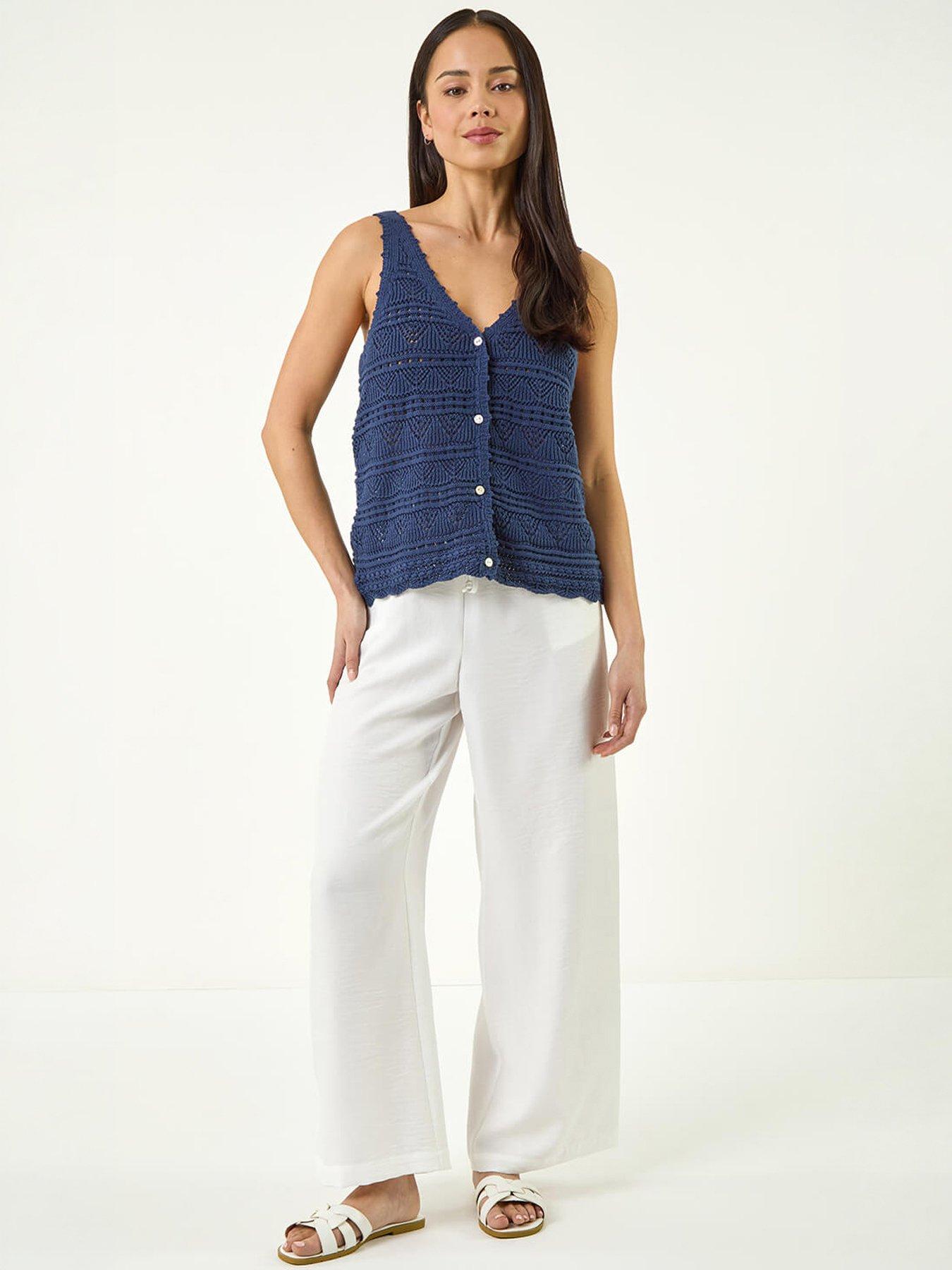 Image 3 of 5 of Roman Petite Button Knit Cami Top - Blue