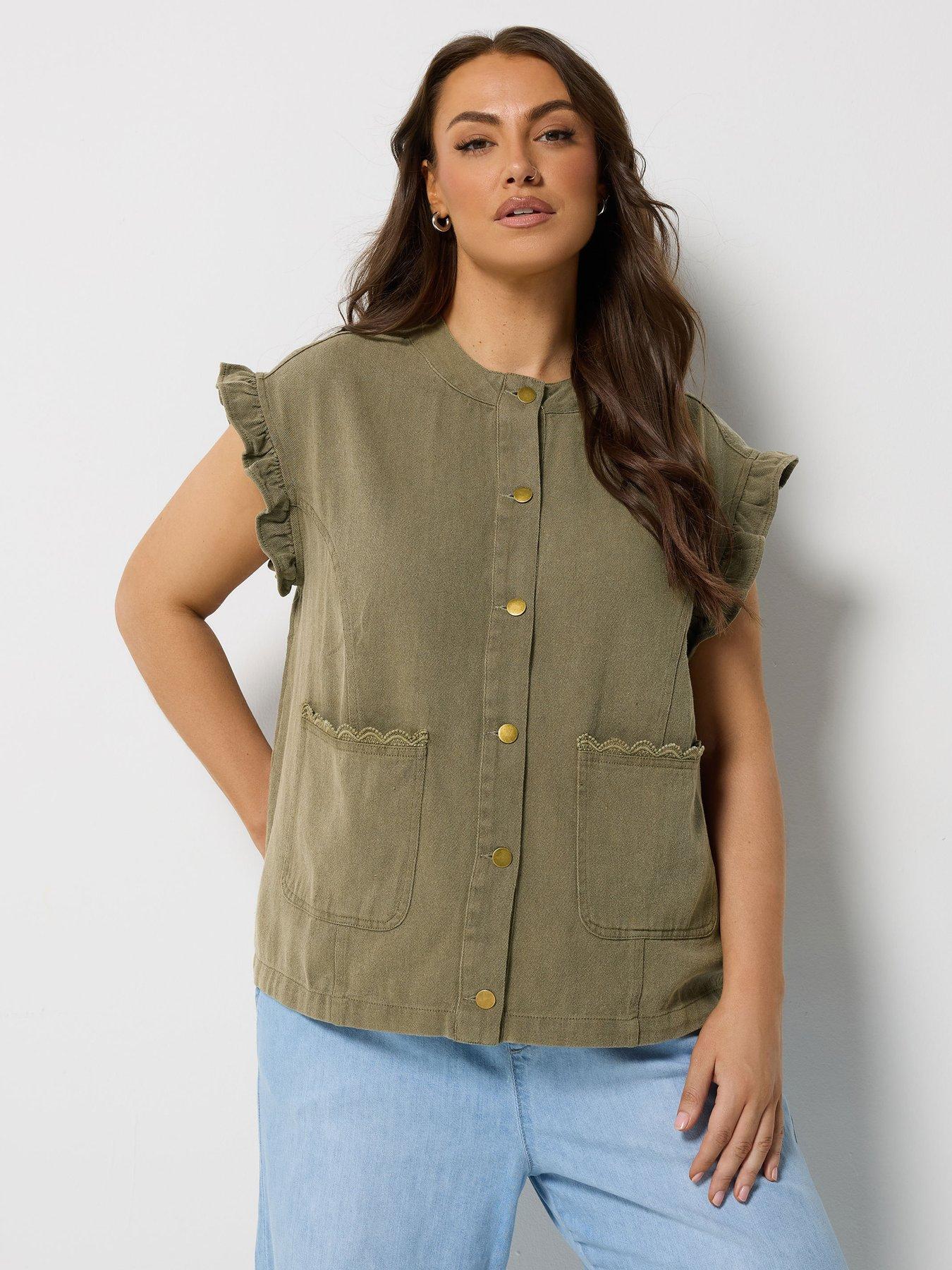 Yours Curve Crochet Edge Waistcoat - Green
