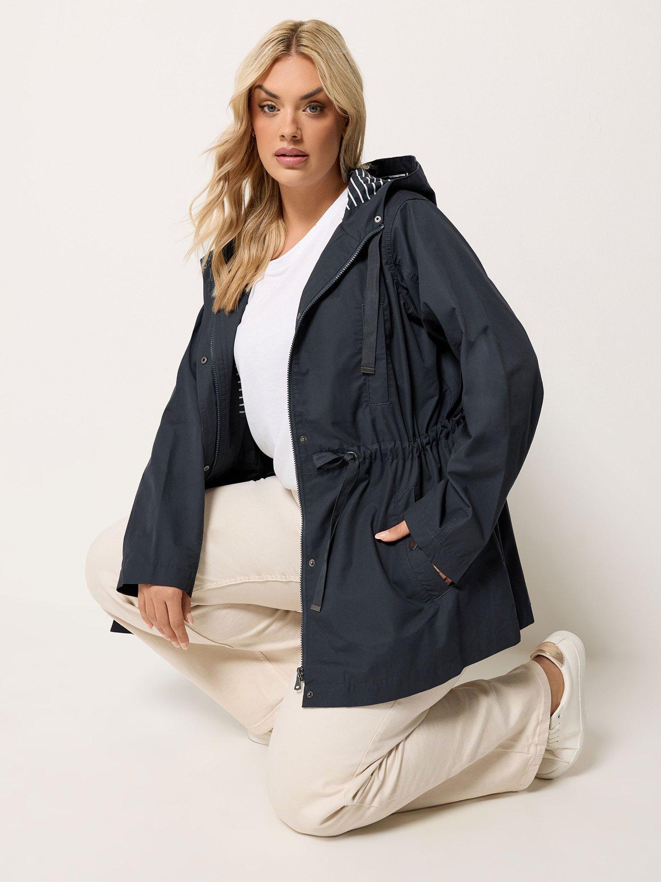 Image 1 of 6 of Yours Curve Stripe Print Hooded Jacket - Blue