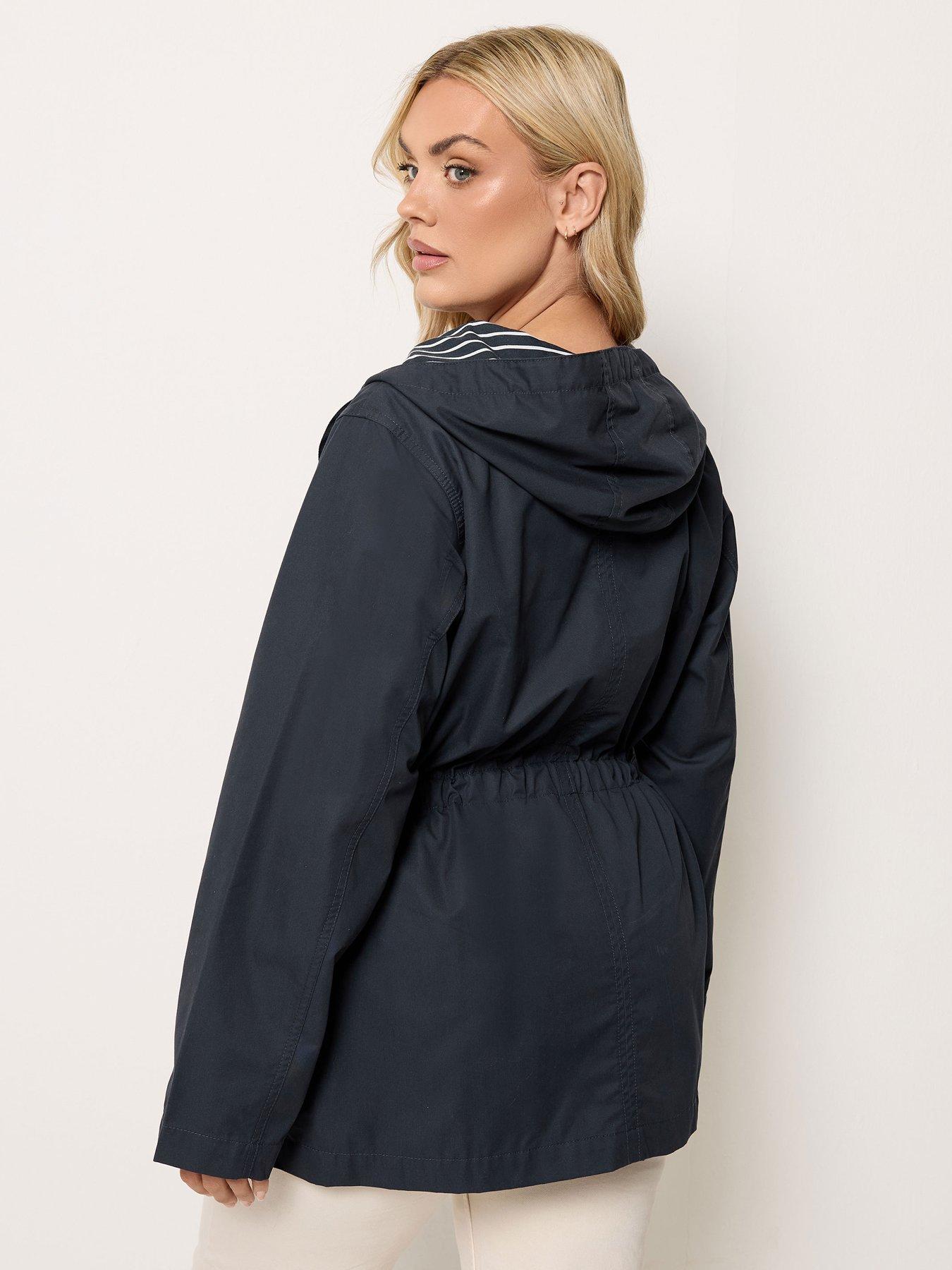 Image 2 of 6 of Yours Curve Stripe Print Hooded Jacket - Blue