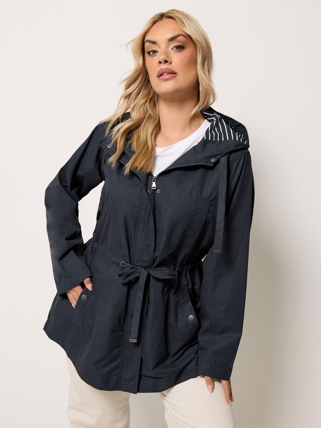 Image 4 of 6 of Yours Curve Stripe Print Hooded Jacket - Blue