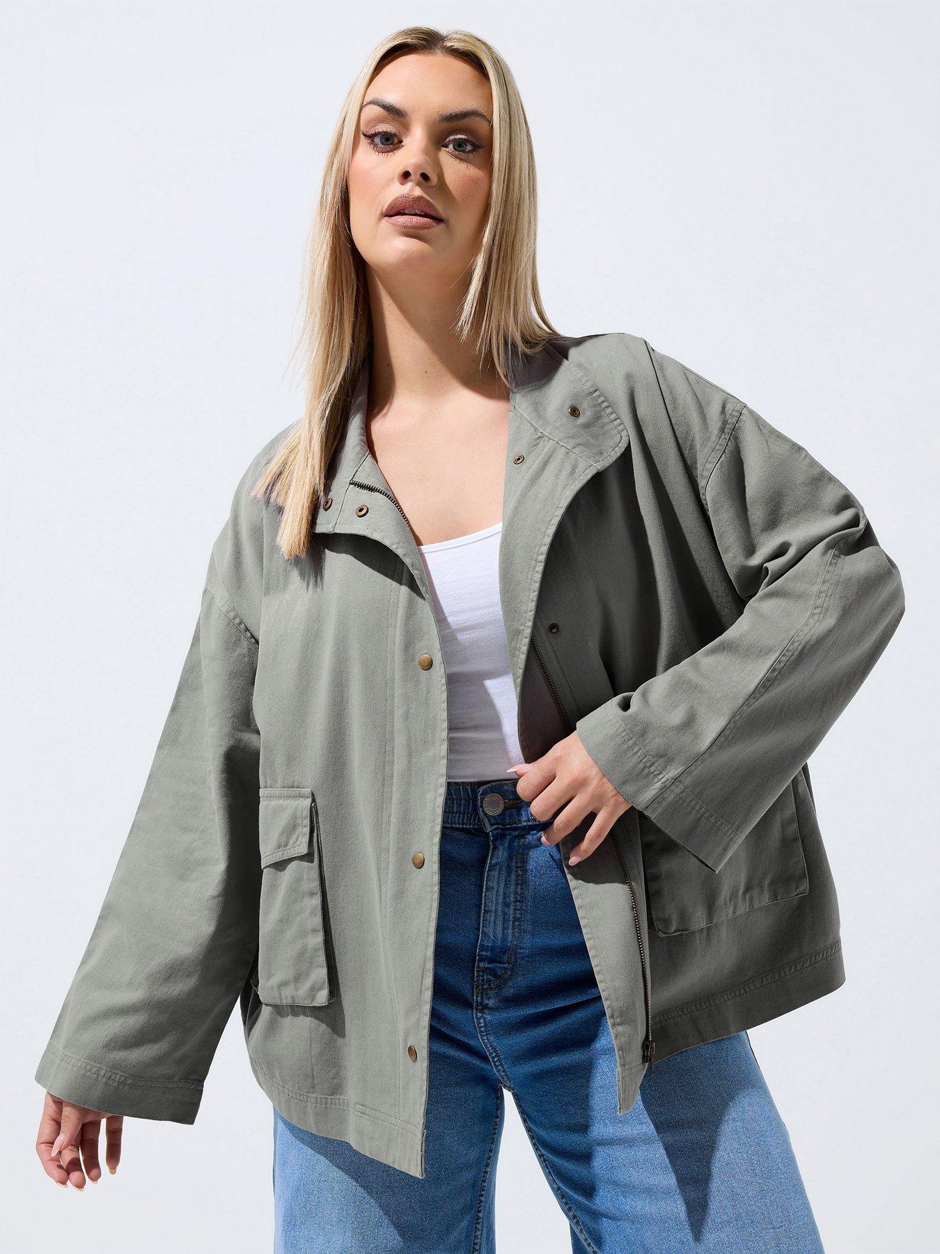 Yours Curve Washed Utility Jacket - Grey