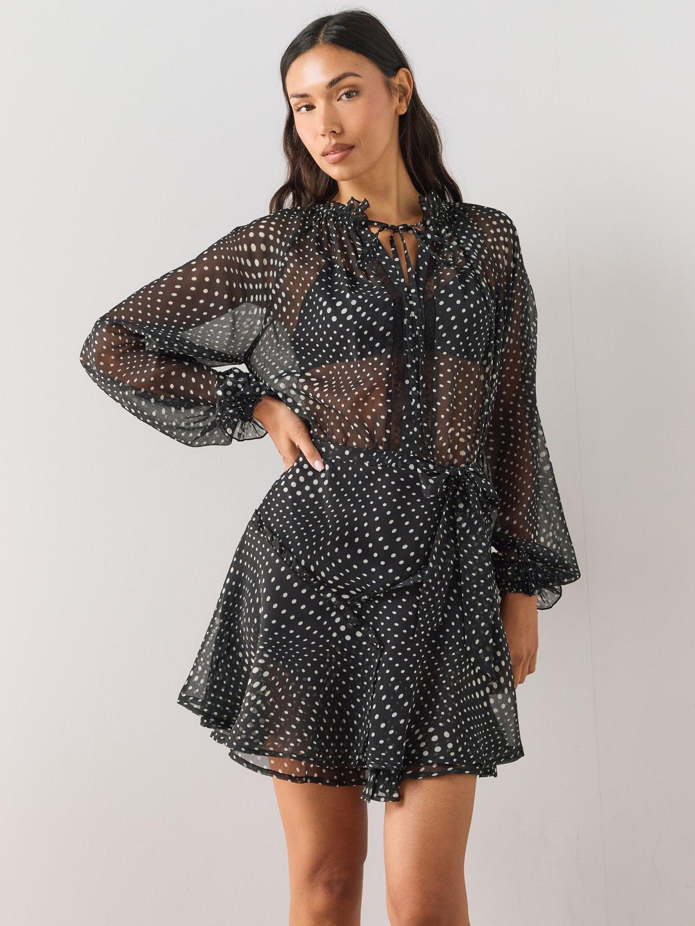 The Very Collection Lace Insert Tie Waist Fit And Flare Mini Dress