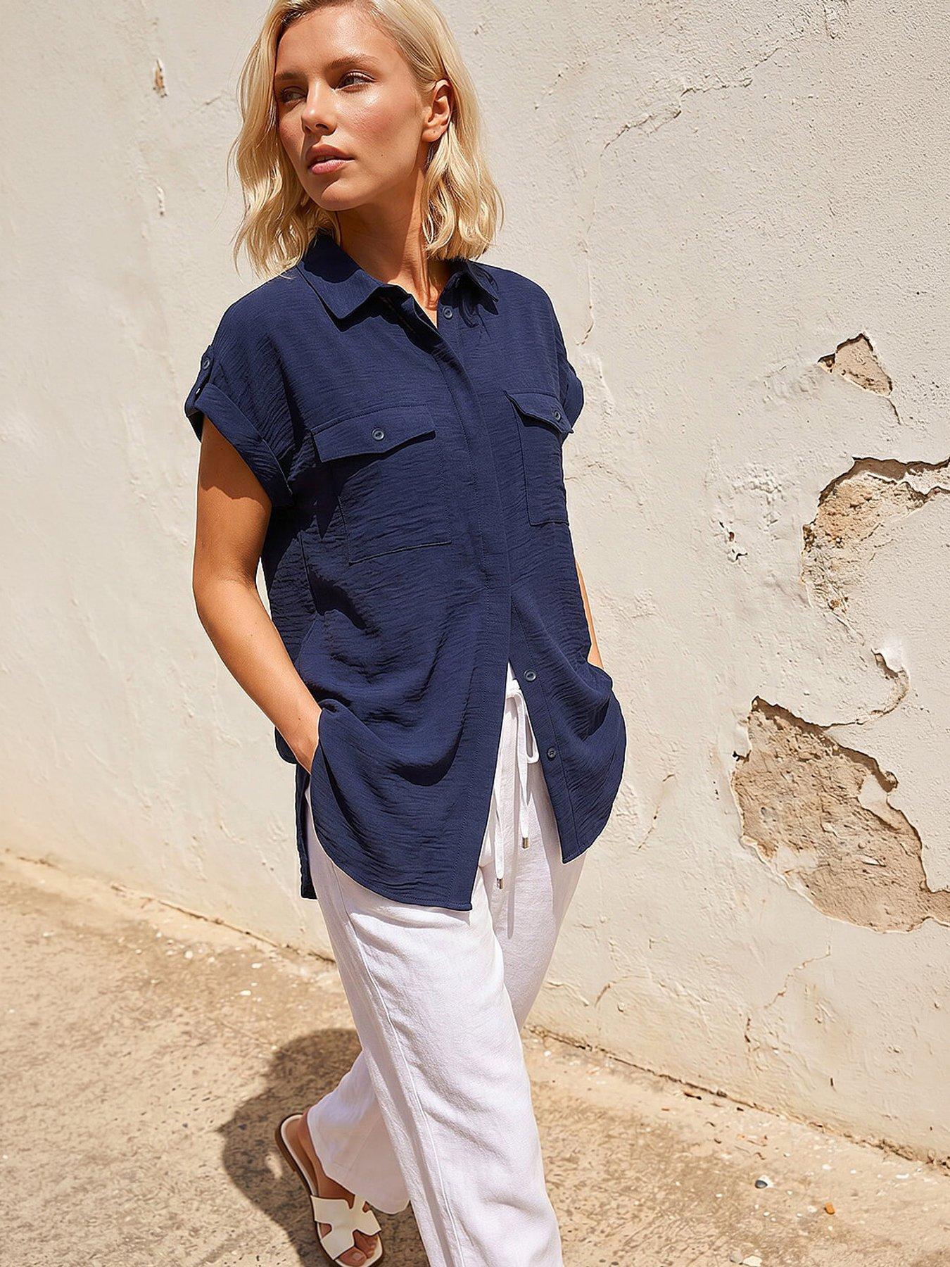 Roman Petite Pocket Button Blouse