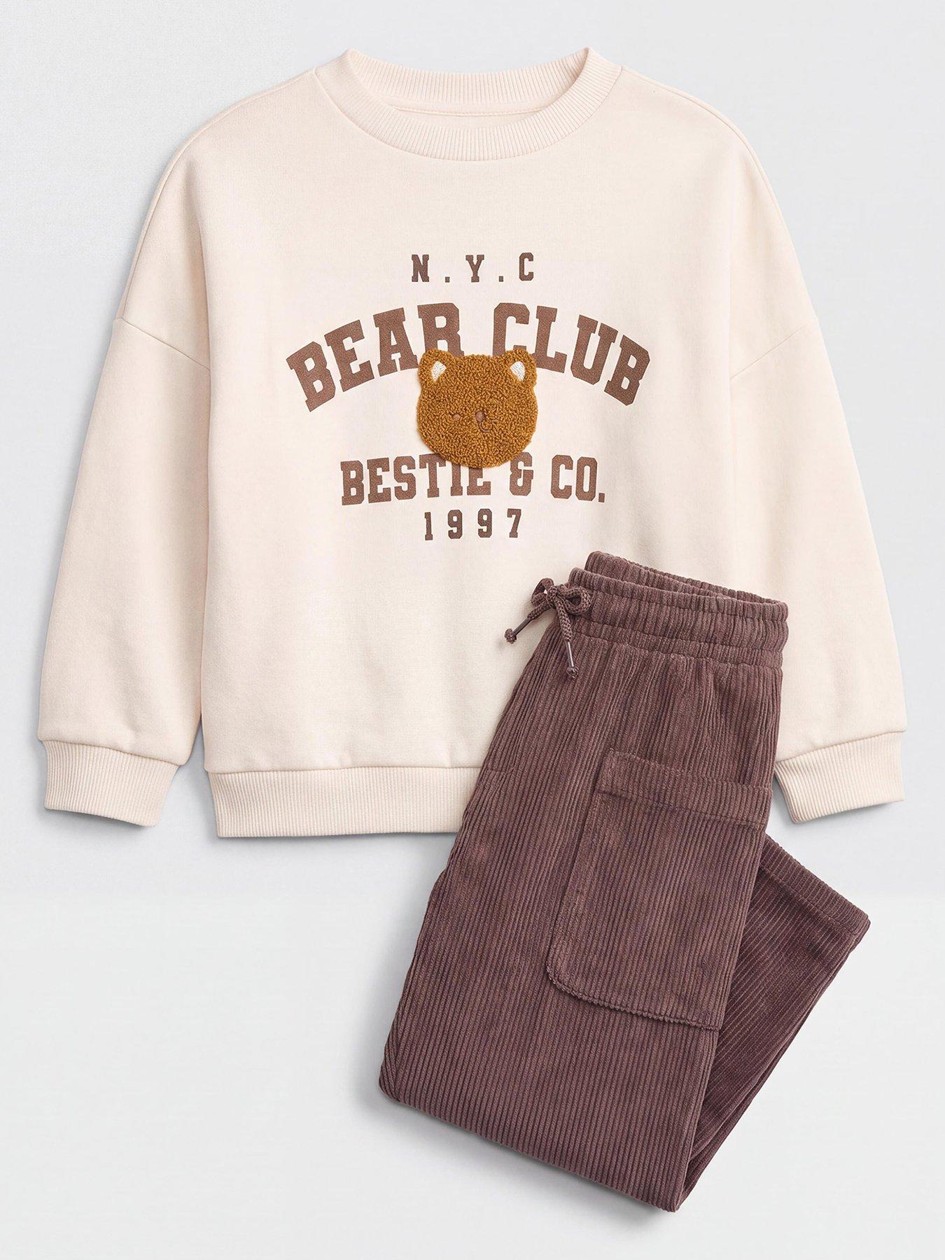 Image 1 of 4 of The Very Collection Boys Bear Graphic Sweat And Cord Trousers Basic Set - Multi