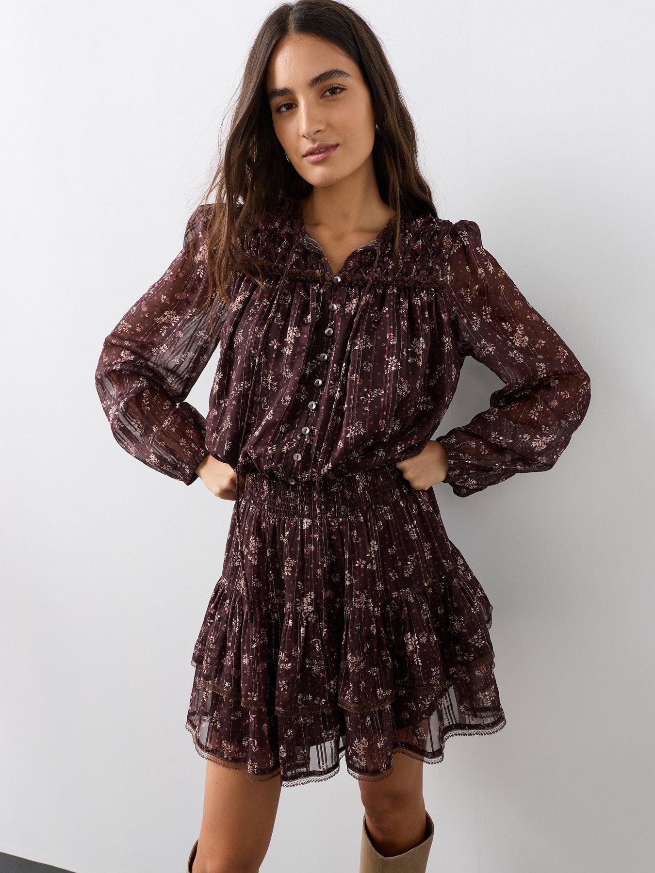 The Very Collection Shirred Waist Tiered Mini Dress