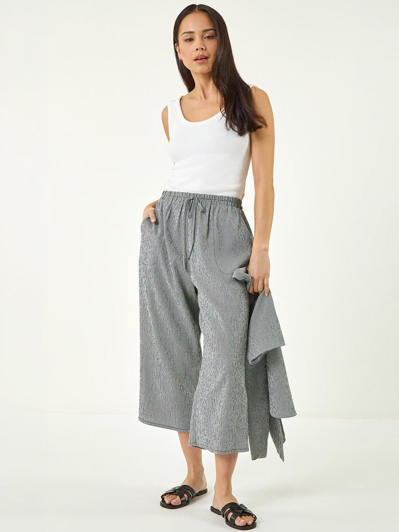 Roman Petite Gingham Stretch Cropped Trouser