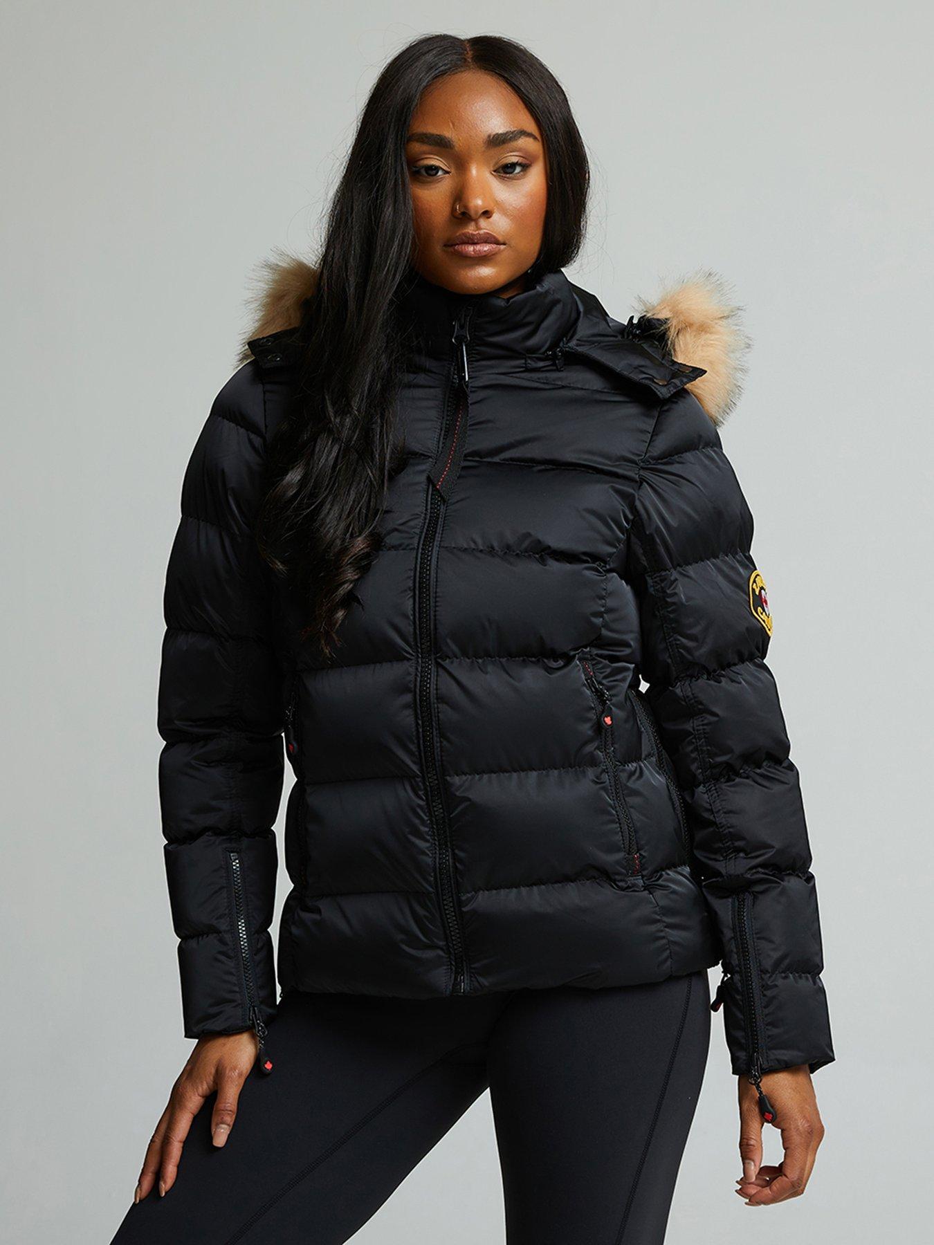 Image 1 of 7 of Zavetti Canada Womens Slimline Faux-Fur Hood Puffer Jacket - Black