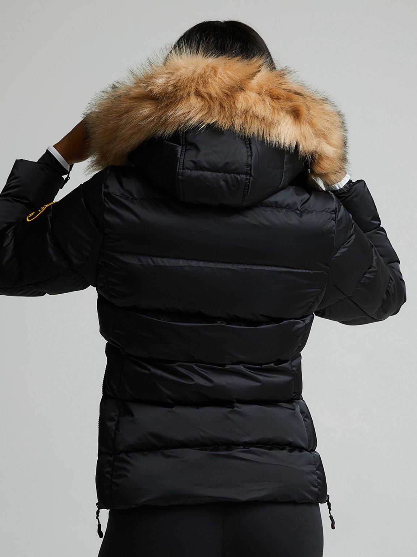 Image 2 of 7 of Zavetti Canada Womens Slimline Faux-Fur Hood Puffer Jacket - Black