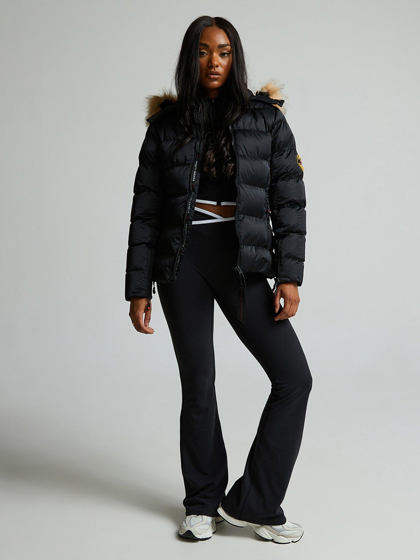 Image 3 of 7 of Zavetti Canada Womens Slimline Faux-Fur Hood Puffer Jacket - Black