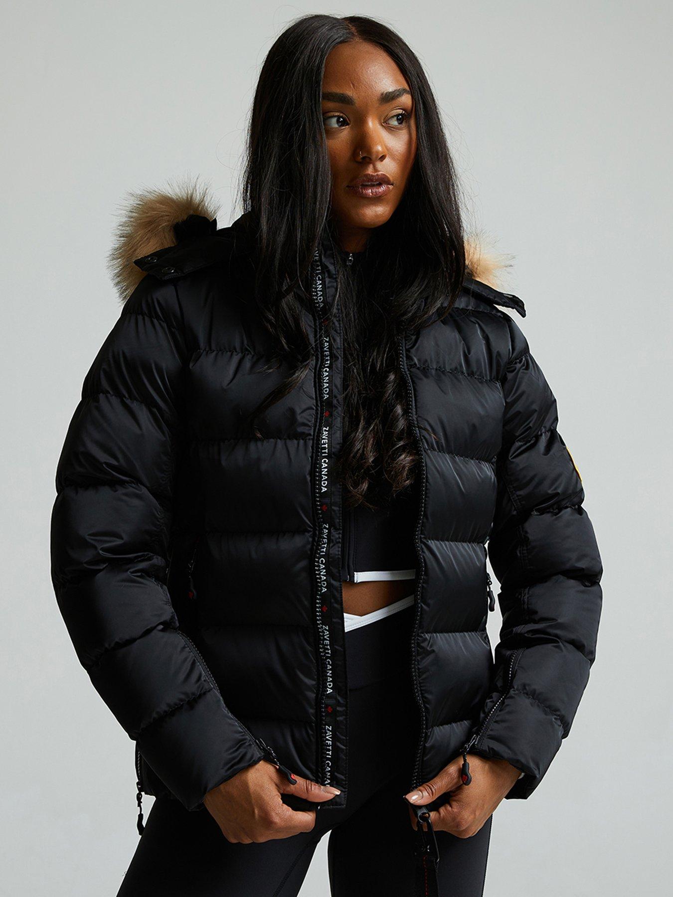 Image 4 of 7 of Zavetti Canada Womens Slimline Faux-Fur Hood Puffer Jacket - Black