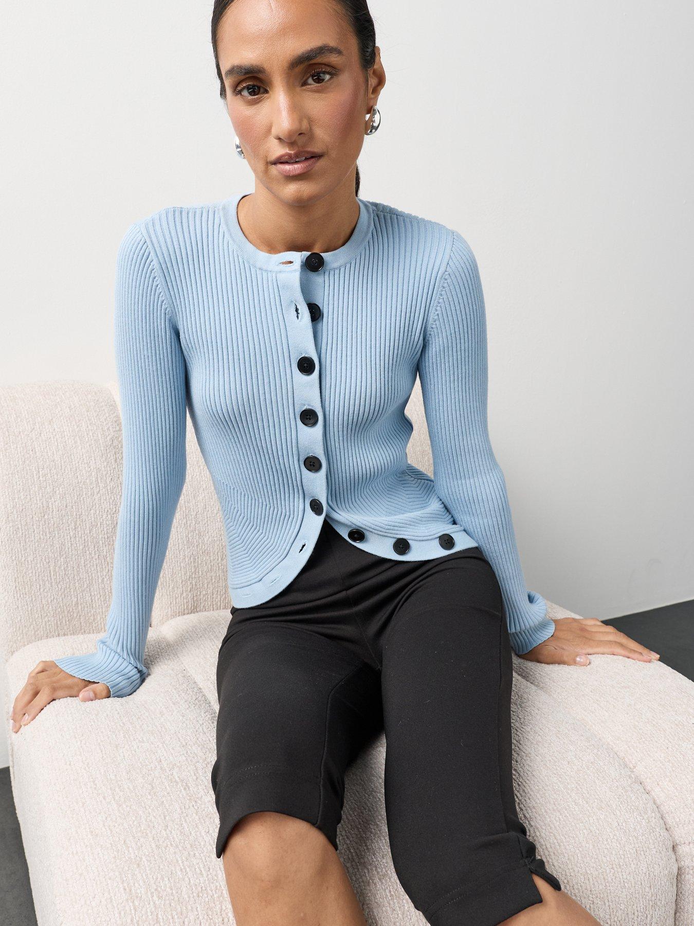 Image 5 of 7 of Michelle Keegan Ribbed Button-front Cardigan Top - Blue