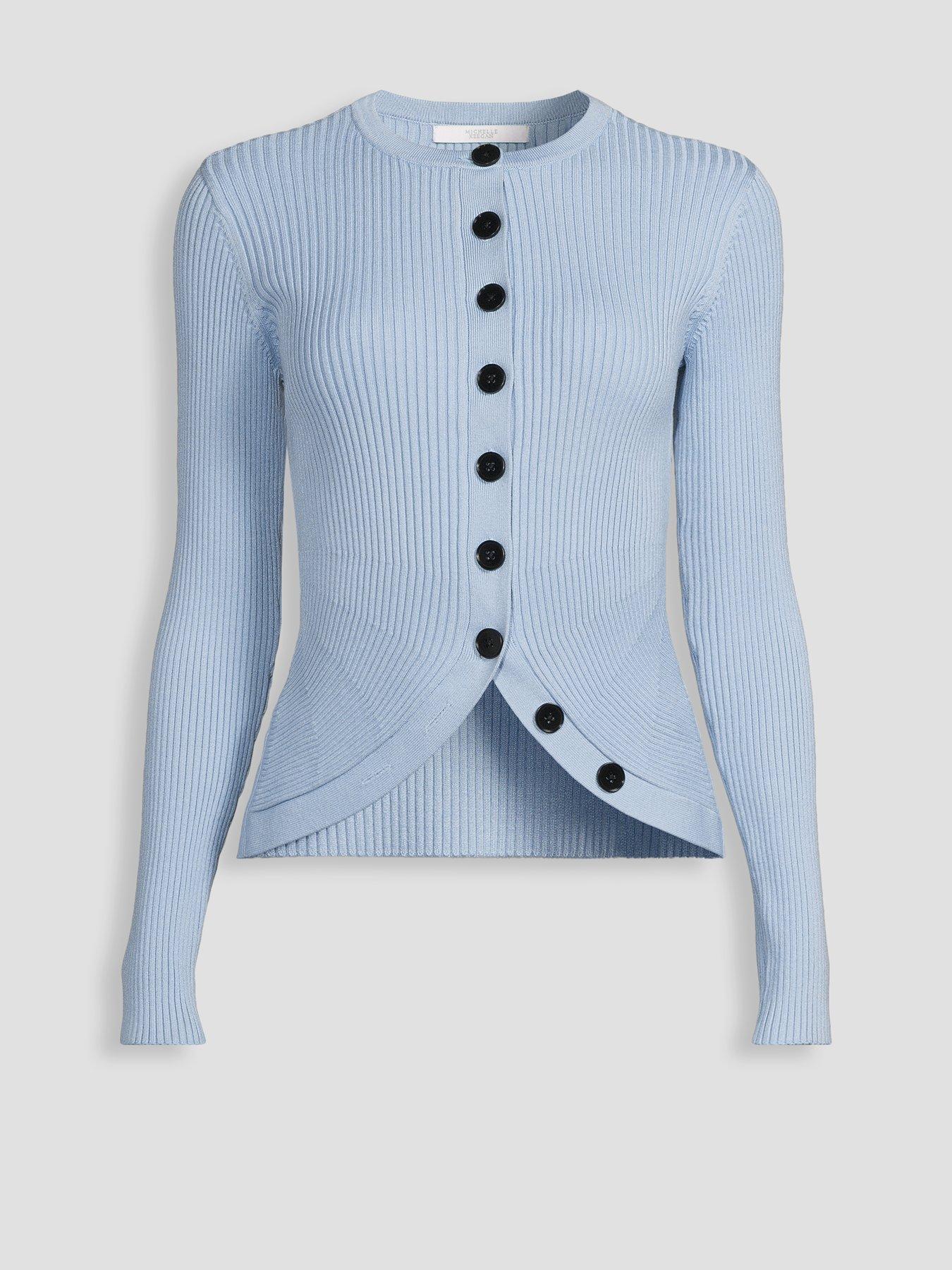 Image 7 of 7 of Michelle Keegan Ribbed Button-front Cardigan Top - Blue