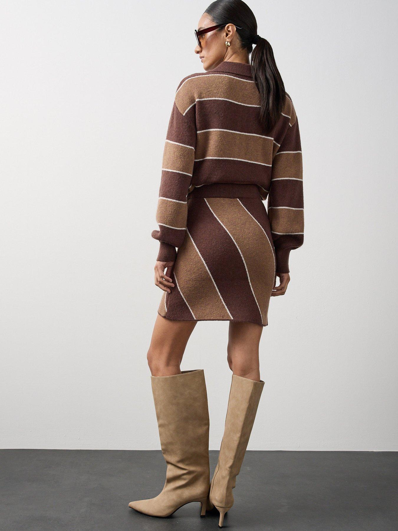 Image 5 of 7 of Michelle Keegan Striped Collared Knit Polo Co Ord - Multi