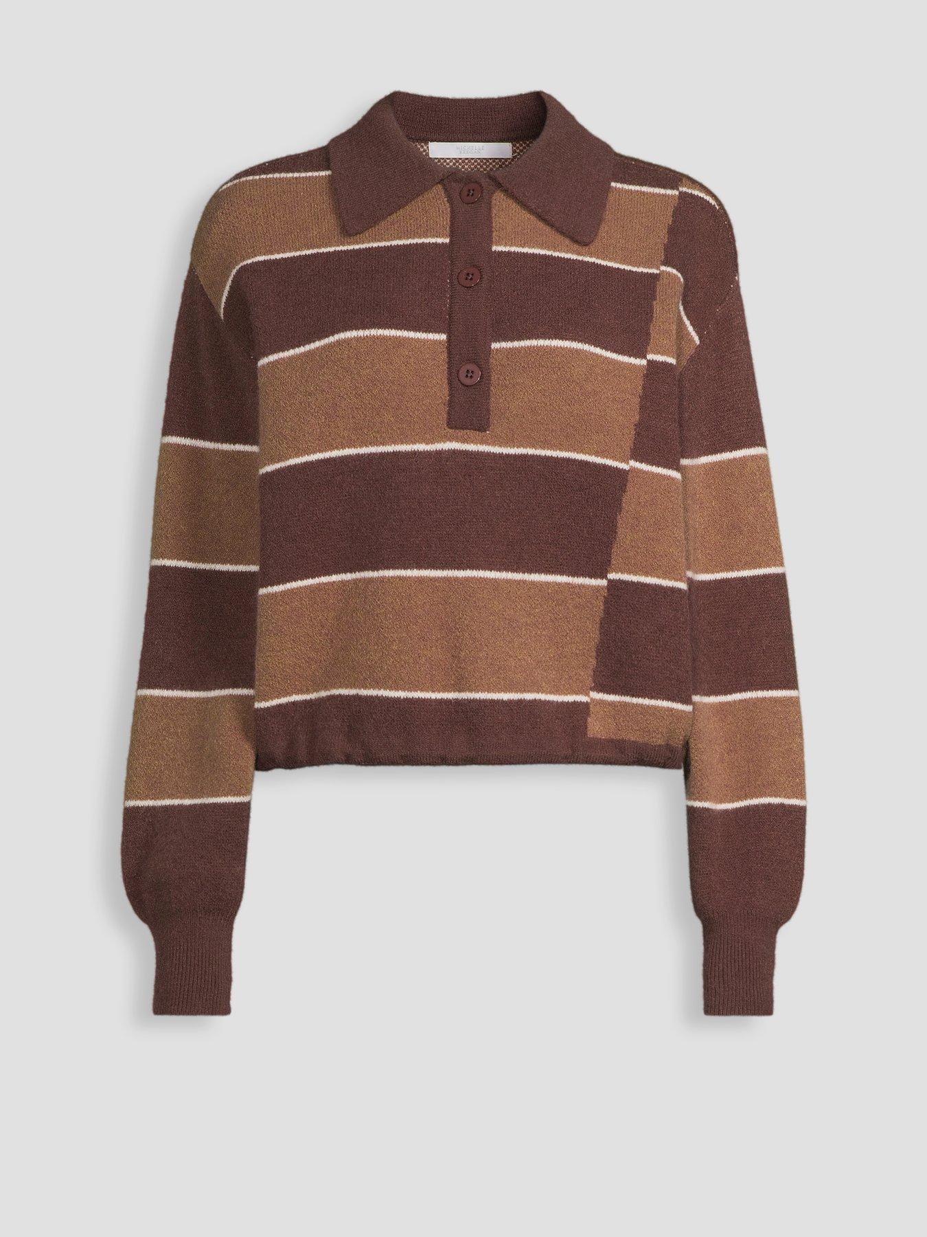 Image 7 of 7 of Michelle Keegan Striped Collared Knit Polo Co Ord - Multi