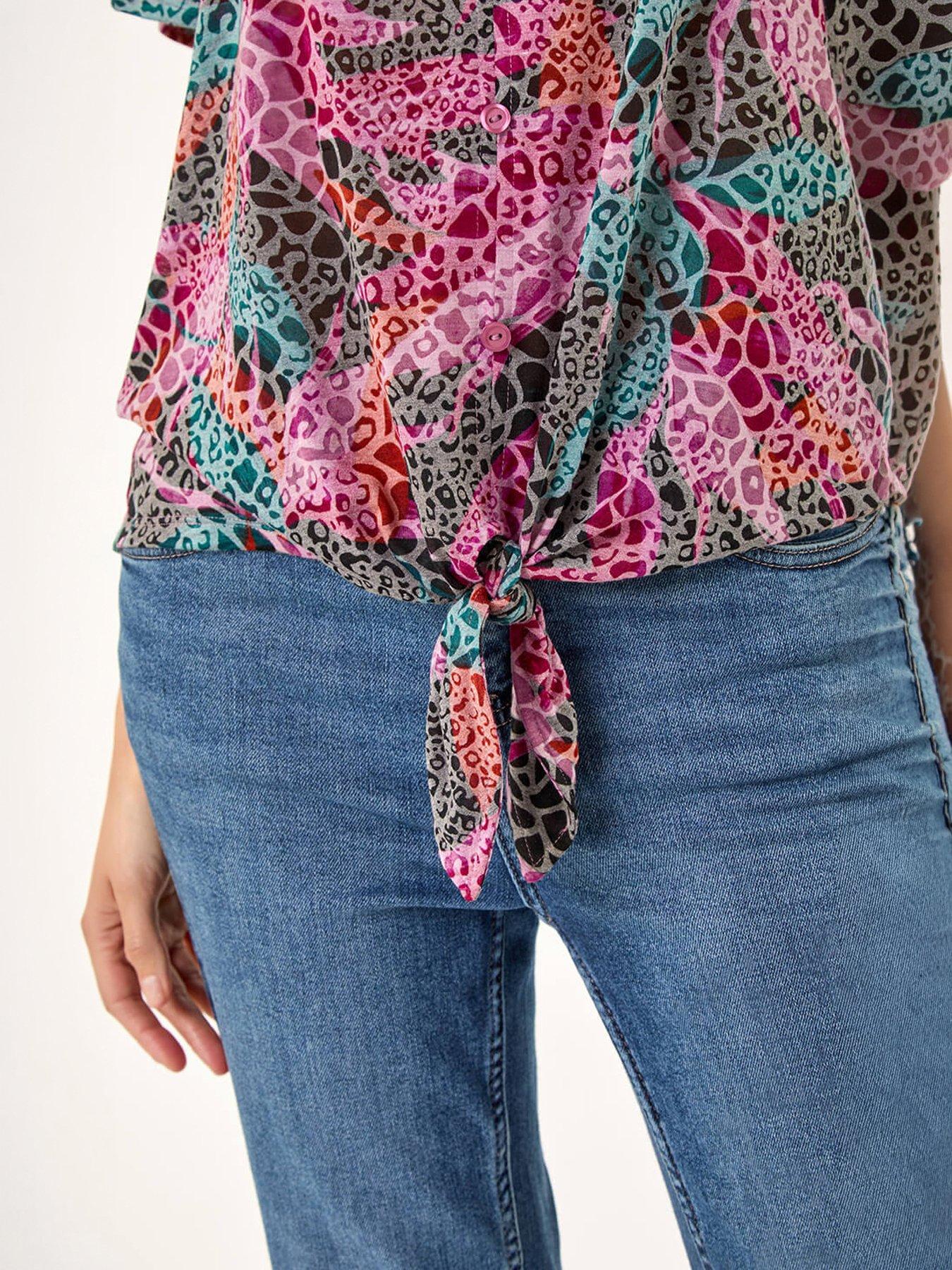 Image 4 of 5 of Roman Tie Front Button Top