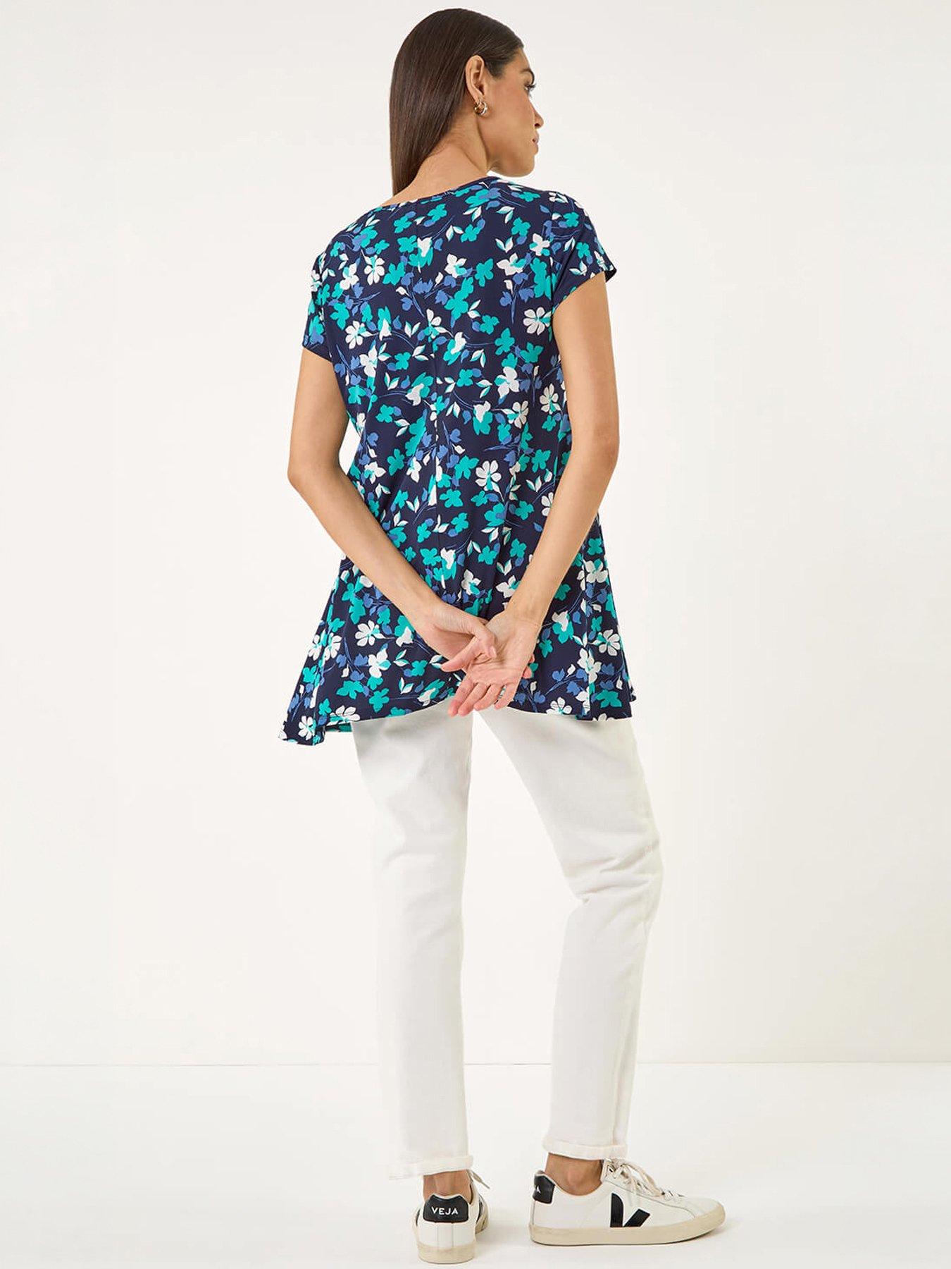 Image 2 of 5 of Roman Floral Puff Print Hanky Hem Tunic Top
