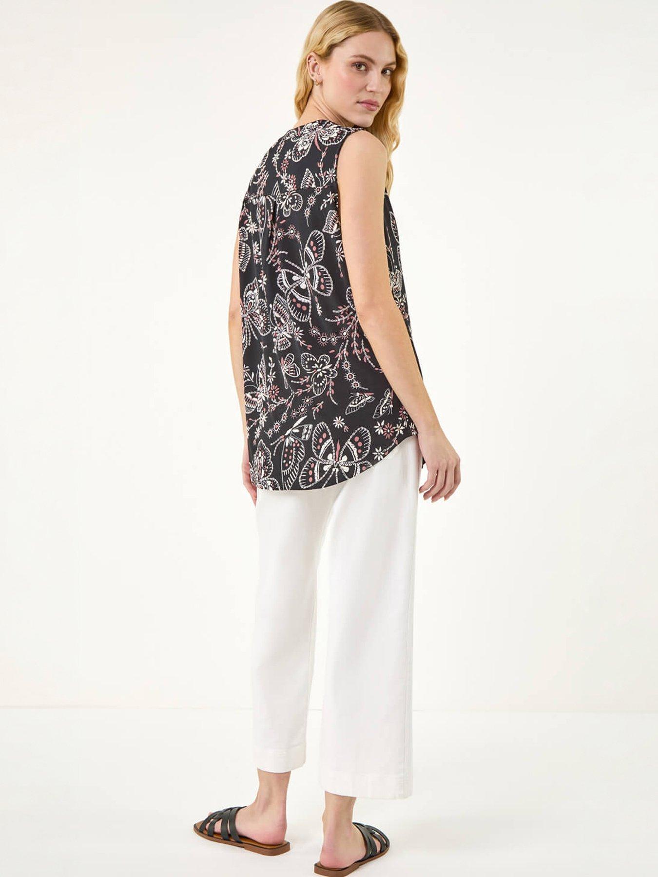 Image 2 of 5 of Roman Butterfly Print Stretch Vest Top