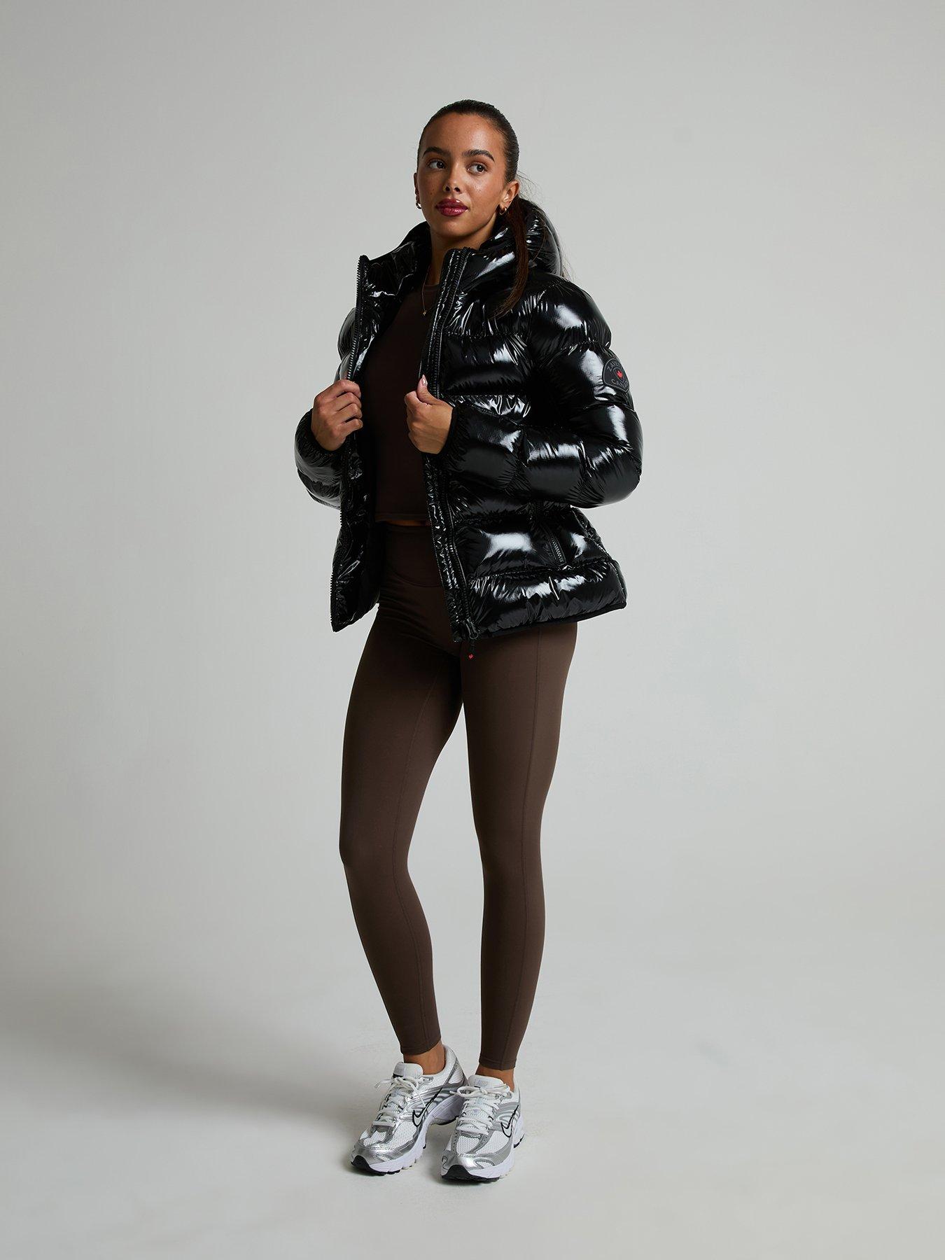 Image 3 of 6 of Zavetti Canada Womens High Shine Slimline Hooded Puffer Jacket - Black