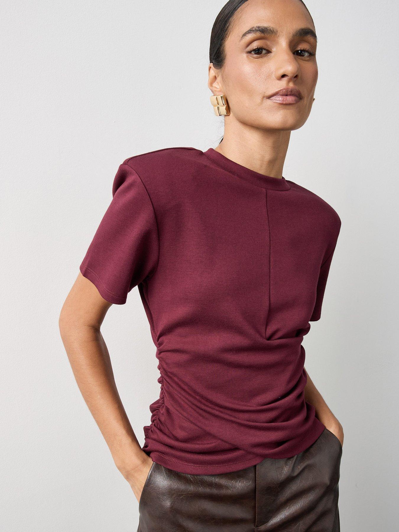 Image 1 of 6 of Michelle Keegan Structured Cinch Waist Top - Burgundy