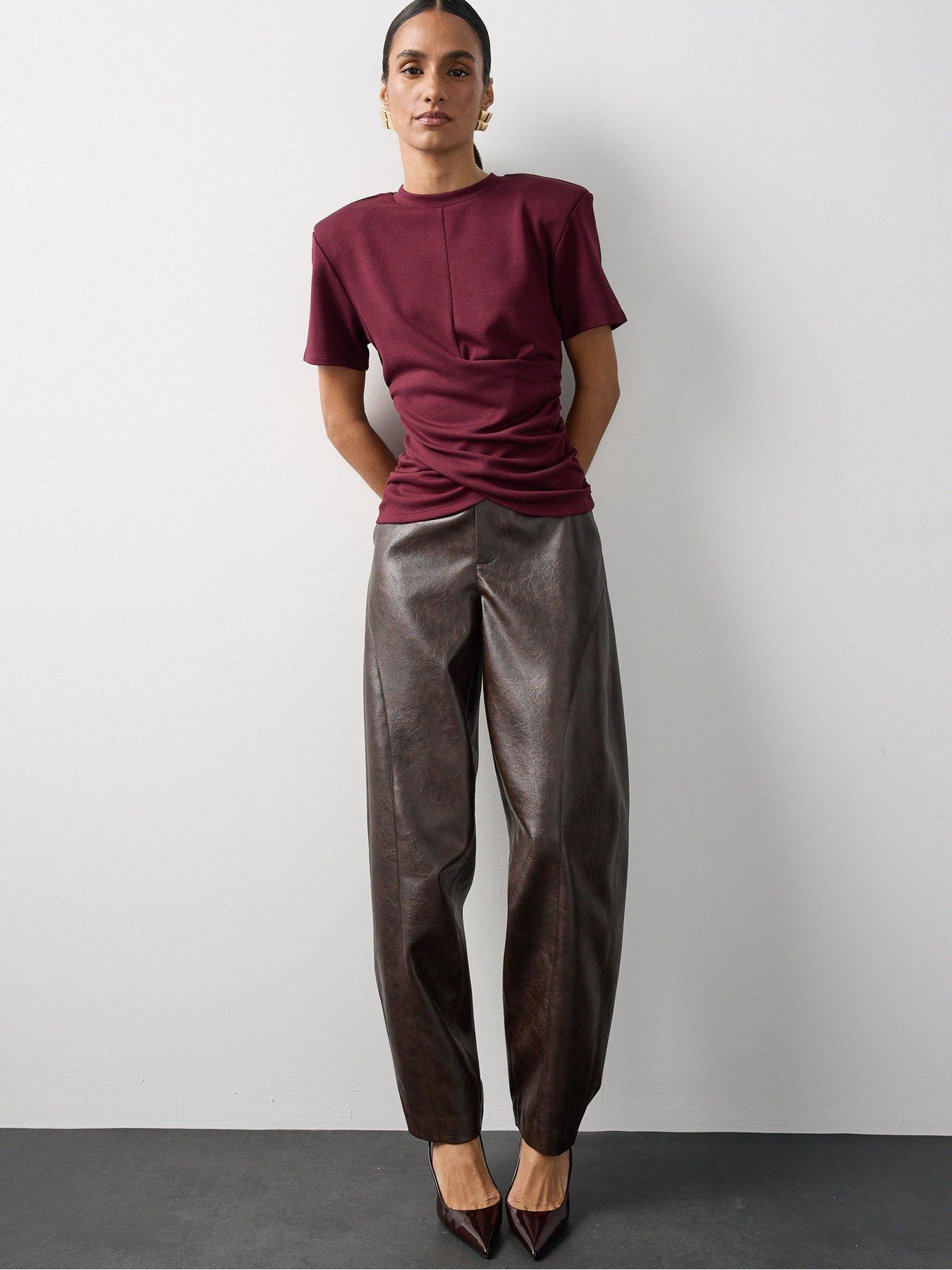 Image 2 of 6 of Michelle Keegan Structured Cinch Waist Top - Burgundy