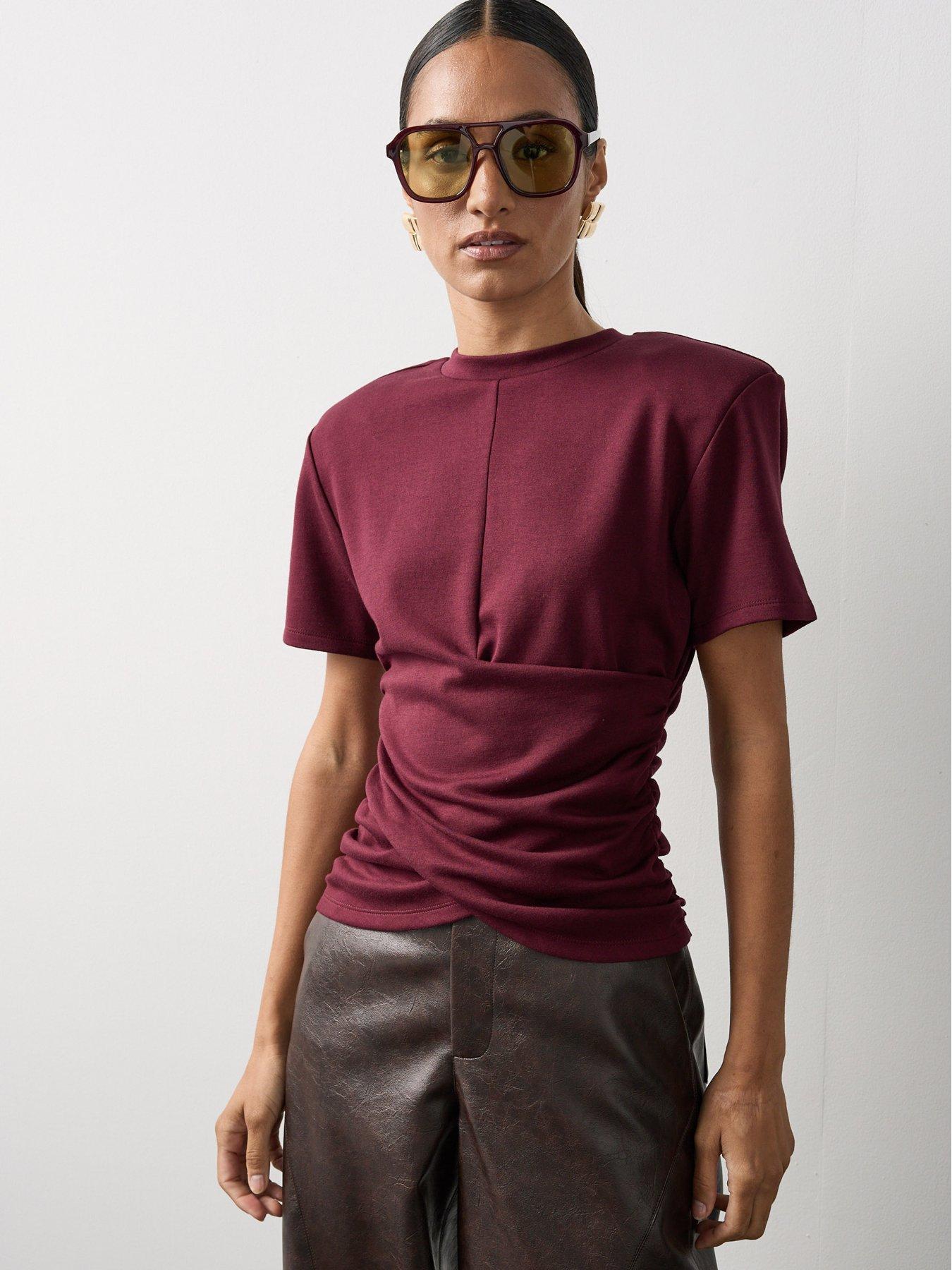 Image 3 of 6 of Michelle Keegan Structured Cinch Waist Top - Burgundy