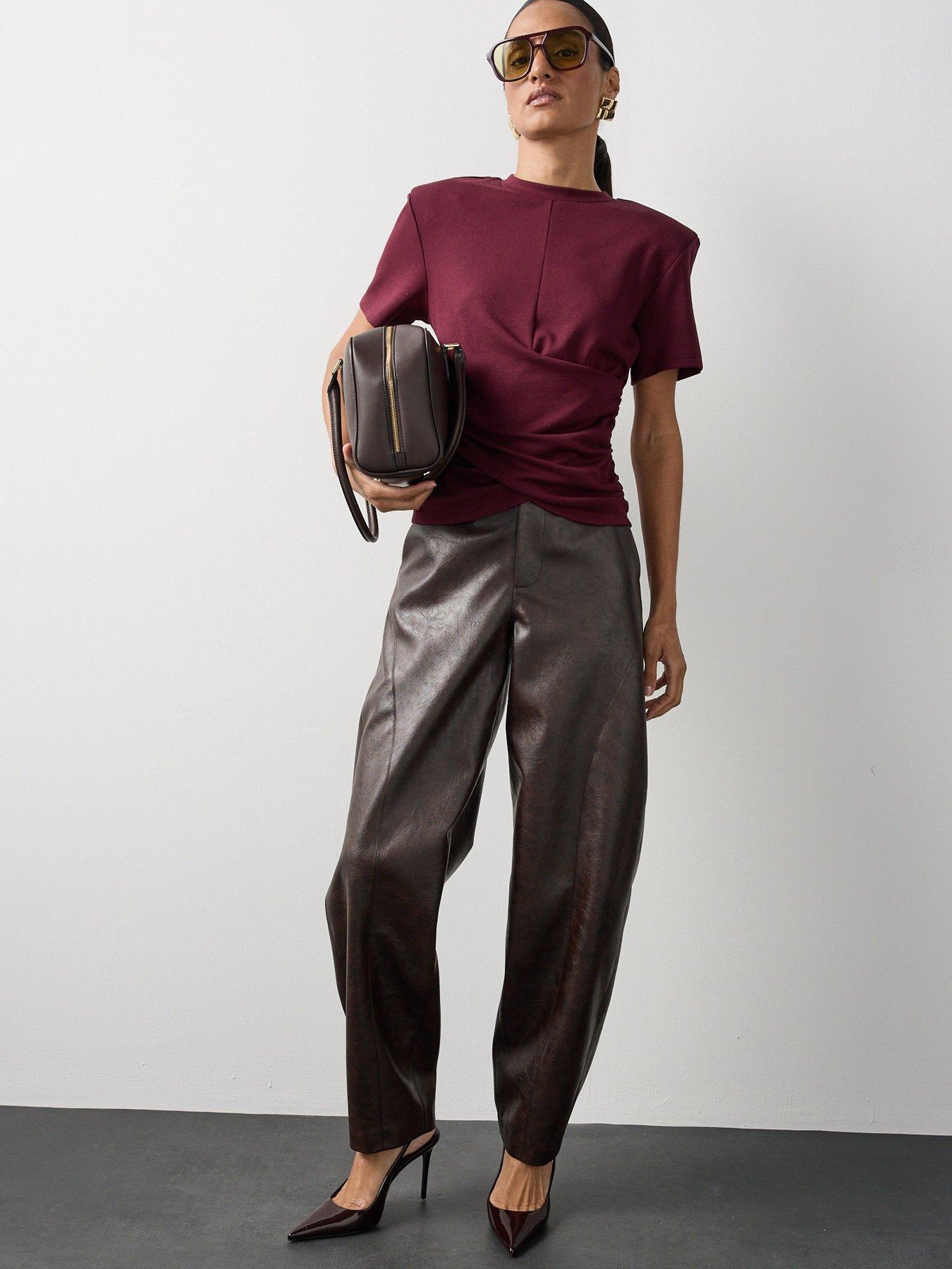 Image 5 of 6 of Michelle Keegan Structured Cinch Waist Top - Burgundy