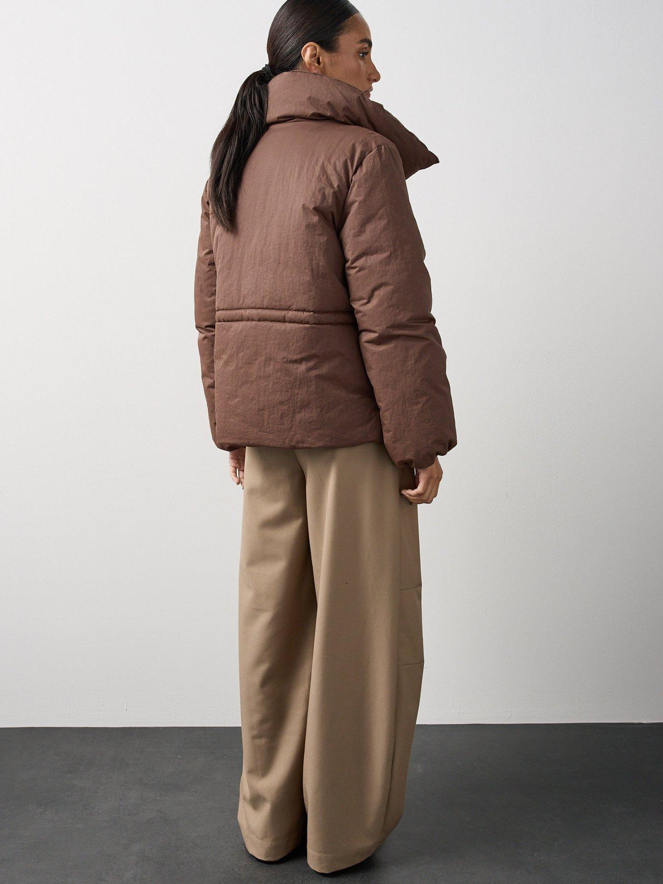 Image 2 of 6 of Michelle Keegan Funnel Neck Padded Coat - Brown