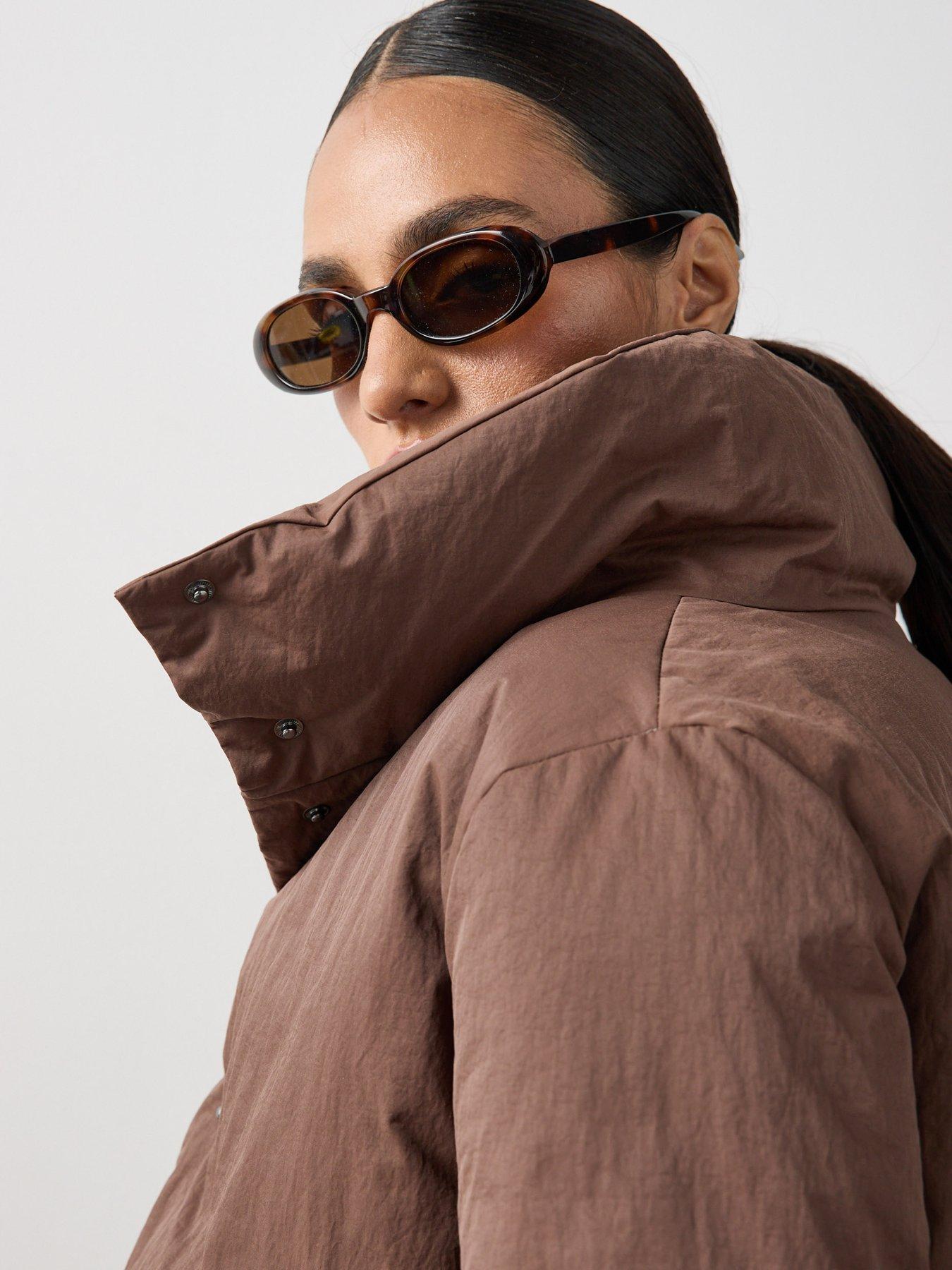 Image 4 of 6 of Michelle Keegan Funnel Neck Padded Coat - Brown